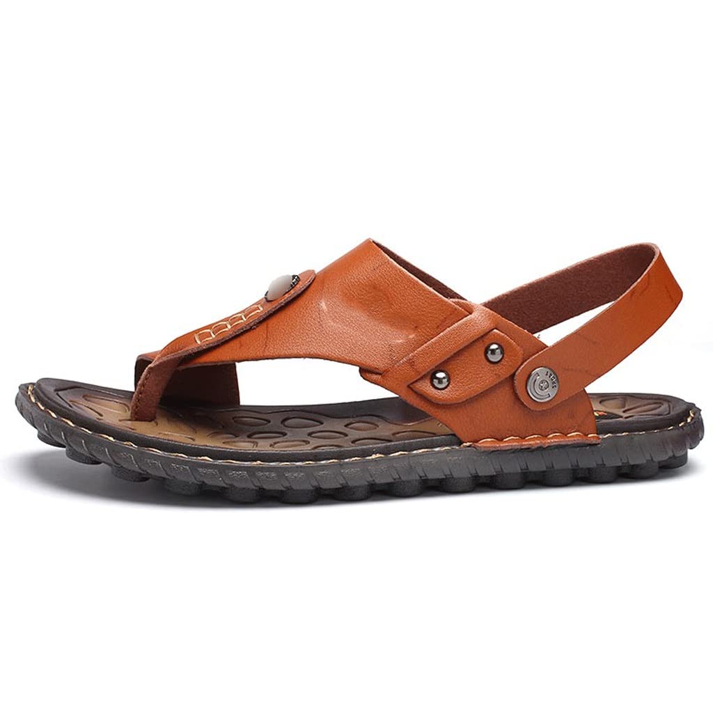YHUA Men's Summer Sandals - Breathable Beach Flip Flops, Casual Cool Slippers for Men (Orange, Size 43) - Perfect for Poolside, Vacation & Outdoor Activities