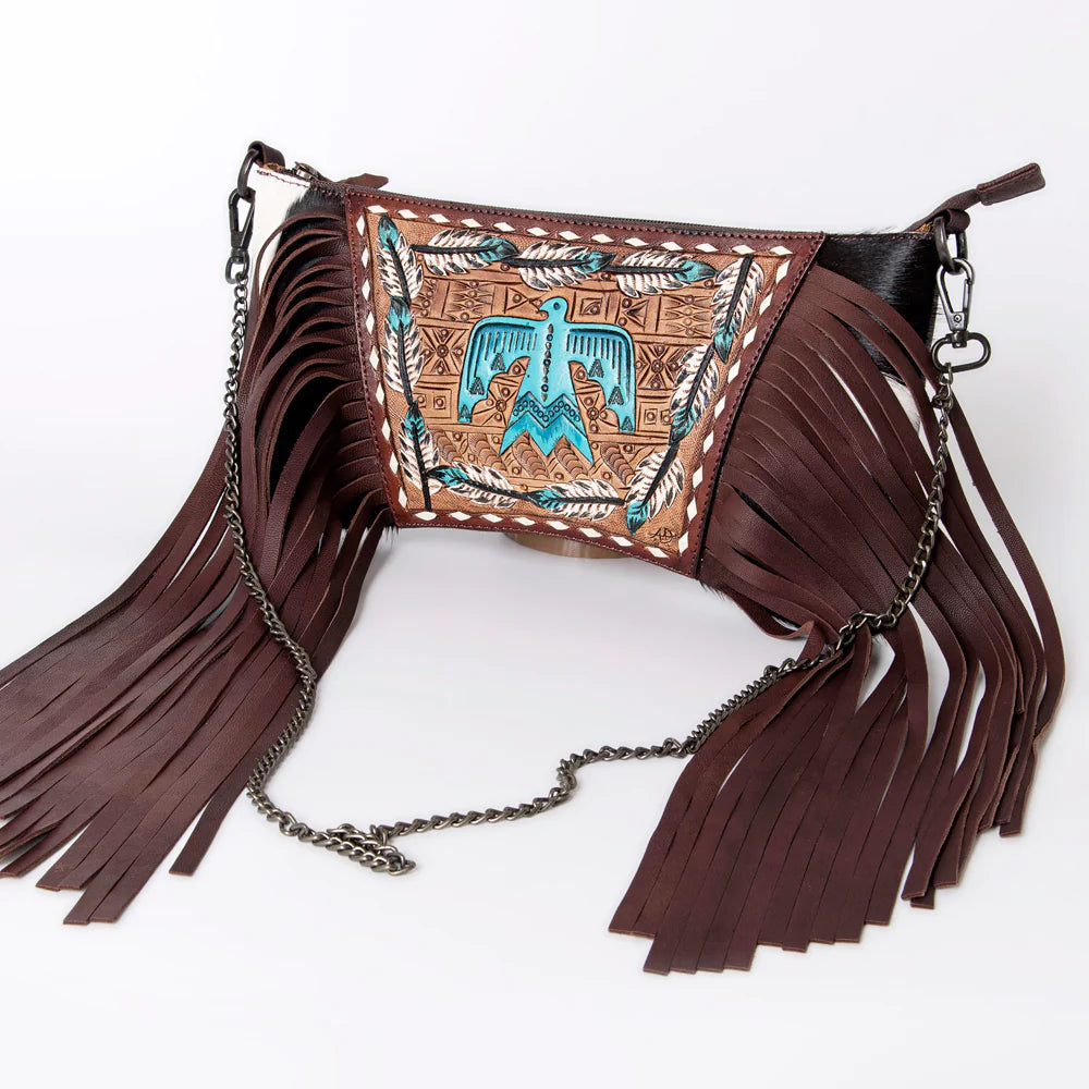 American Darling Turquoise Thunderbird Tooled Leather Purse - Handmade Southwest Style Crossbody Bag for Women, Boho Festival & Everyday Use