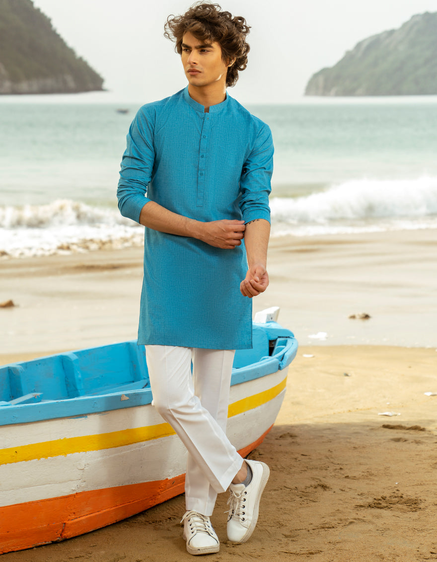 Blended Blue Kurta by J. Junaid Jamshed | Stylish Pakistani Traditional Dress for Men | Perfect for Eid, Weddings & Special Occasions