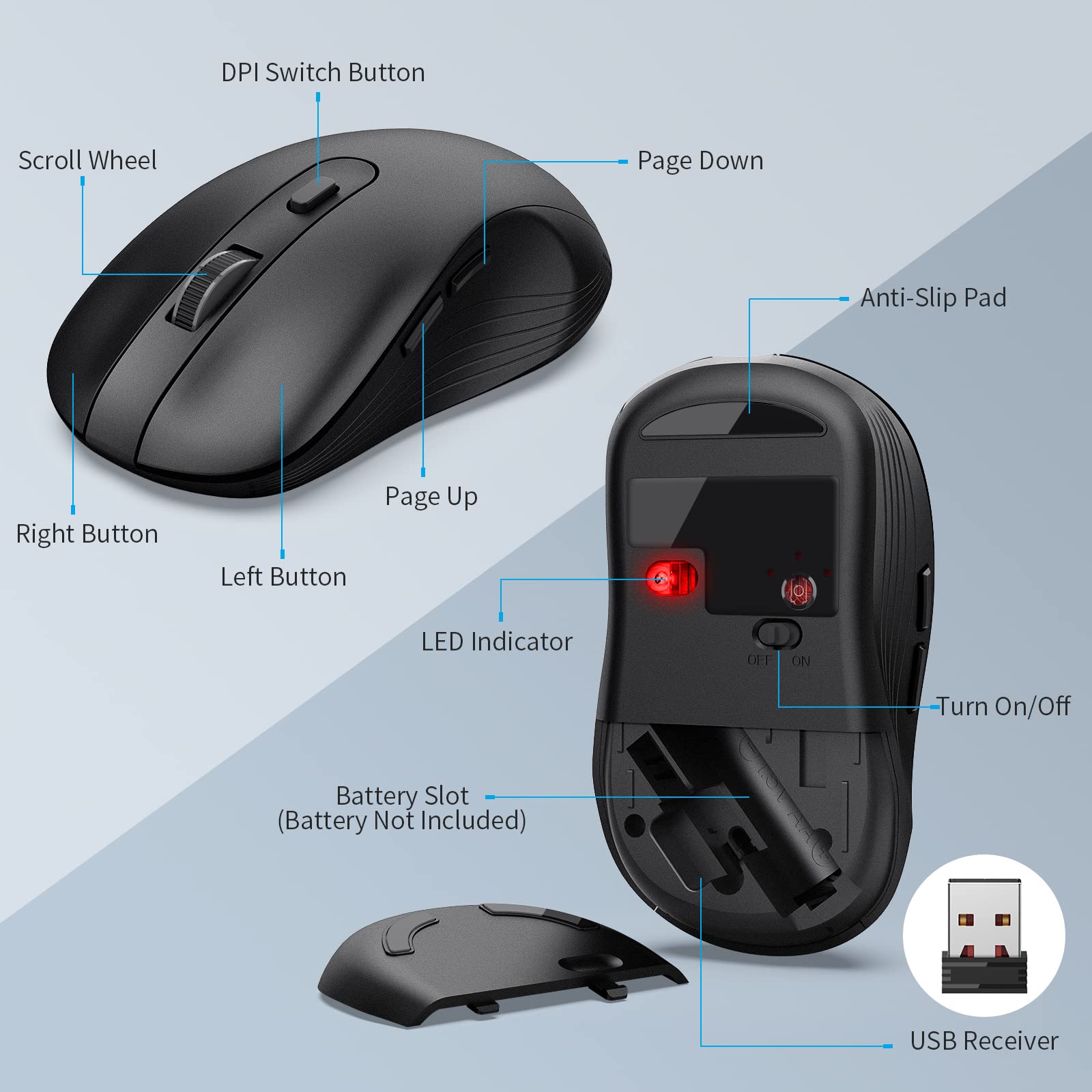 MARVO 2.4G Wireless Keyboard and Mouse Combo - Ergonomic Design with Silent Mouse & Phone/Tablet Holder - Compatible with MacBook & Windows PC (Black) - Perfect for Home Office, Gaming & Remote Work