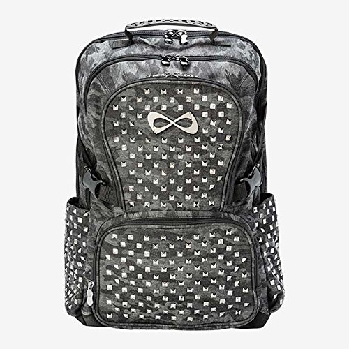 Nfinity Classic Glitter Backpack for Girls - Stylish Grey Camo Bookbag with White Logo & Studs | 15