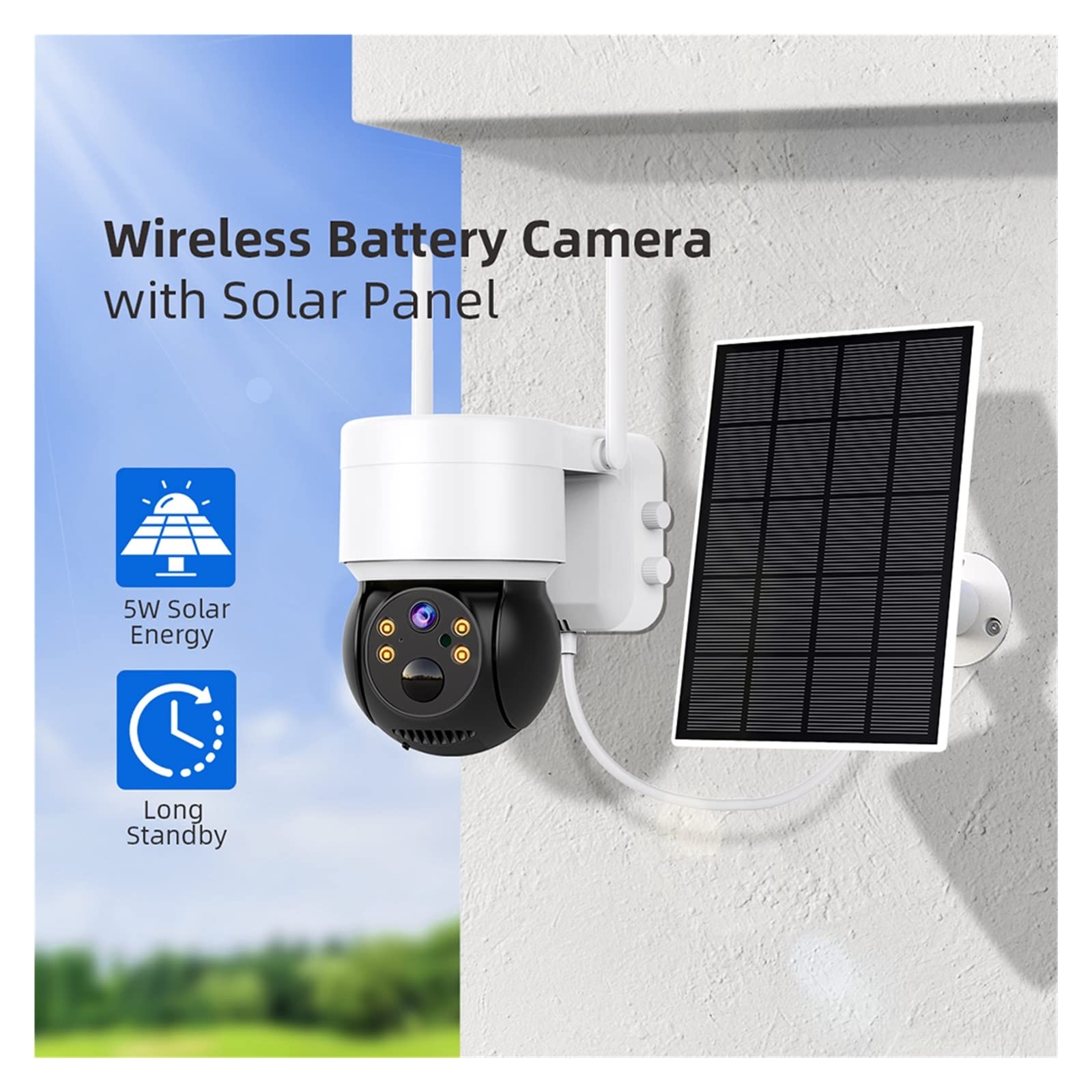 SilteD Solar Security Camera Outdoor - 1080P HD WIFI Wireless PTZ Battery Camera with PIR Human Detection & Solar Panel - Ideal for Home, Yard, and Business Surveillance (No SD Card Included)