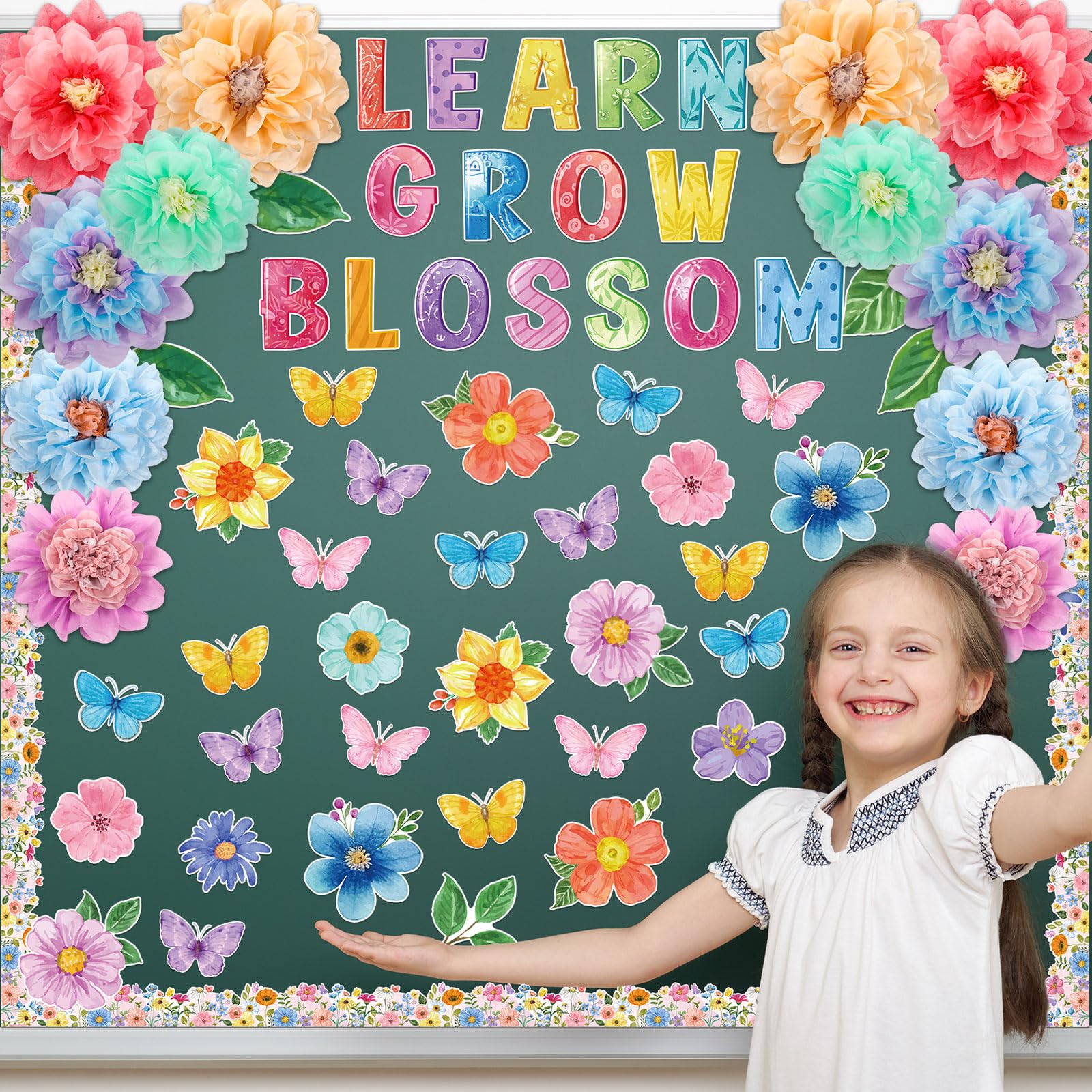 Floral Butterfly Bulletin Board Decor Set - Classroom Reading & Back to School Wall Decorations, Office Party Cutouts, Spring Themed Paper Butterflies for Teachers | Perfect for Classroom Displays, Library Decor, Spring Parties & Homeschooling Walls