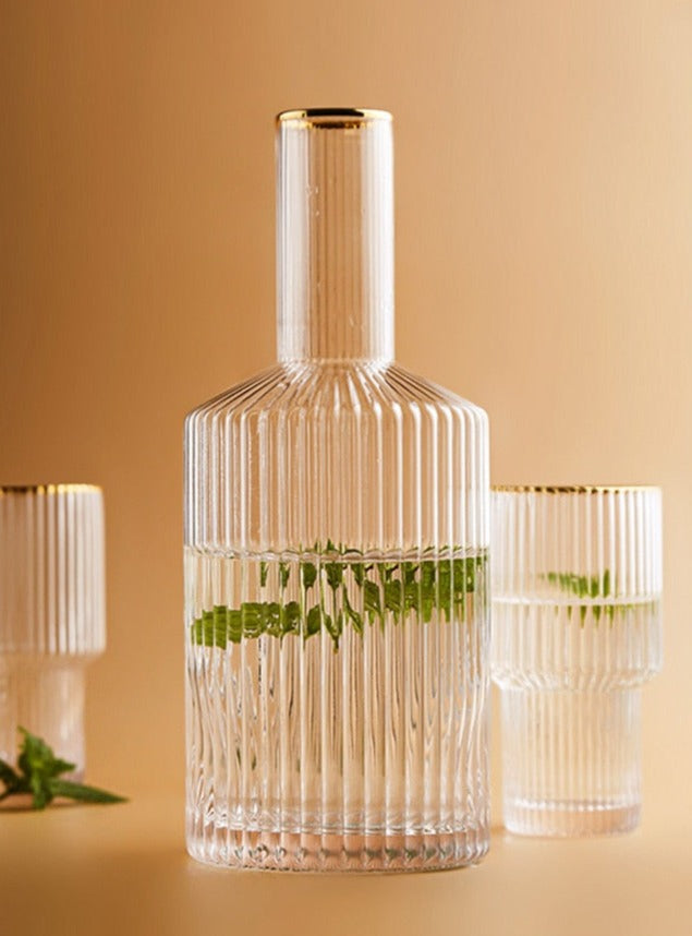 Jules Ripple Carafe and Glass Set - Elegant Water Pitcher with Matching Drinking Glasses for Home, Dining, and Entertaining | Perfect for Iced Tea, Lemonade, and Cocktails