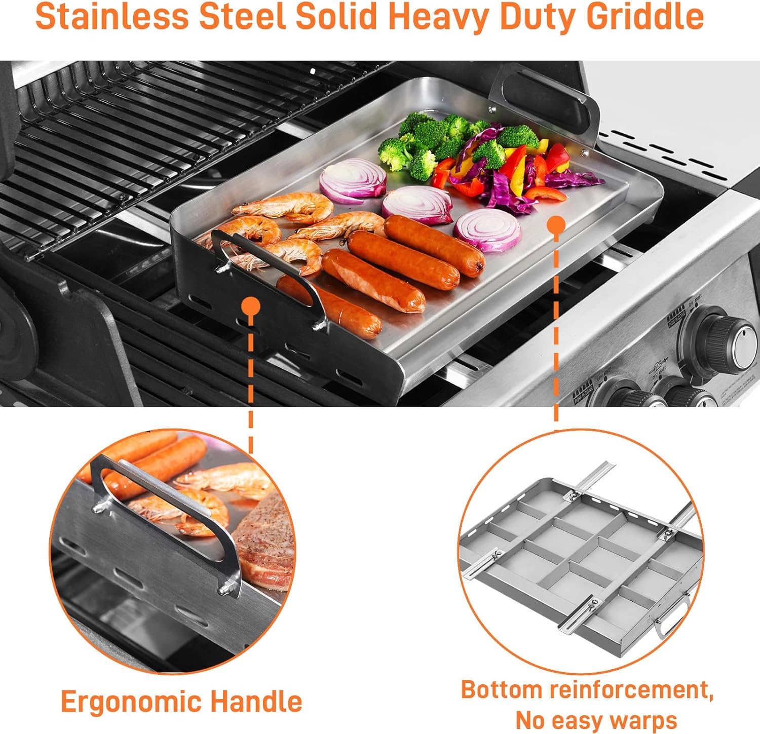 Stainless Steel Griddle for Gas & Charcoal Grill - 24