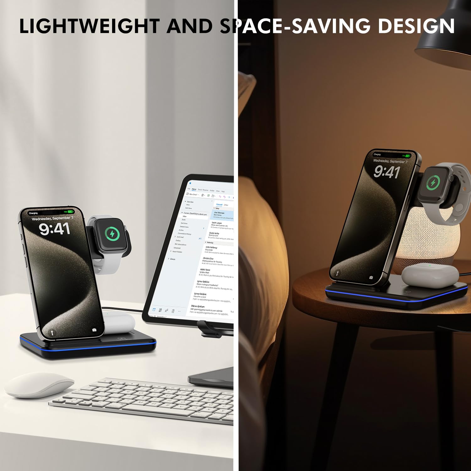 3-in-1 Fast Wireless Charging Station 15W for iPhone 15/14/13/12/11/Pro/Max/XS/XR/X/8/Plus, Apple Watch Series 2-9/SE & AirPods 2/3/Pro - Qi Certified Multi-Device Charger for Home, Office & Nightstand Use