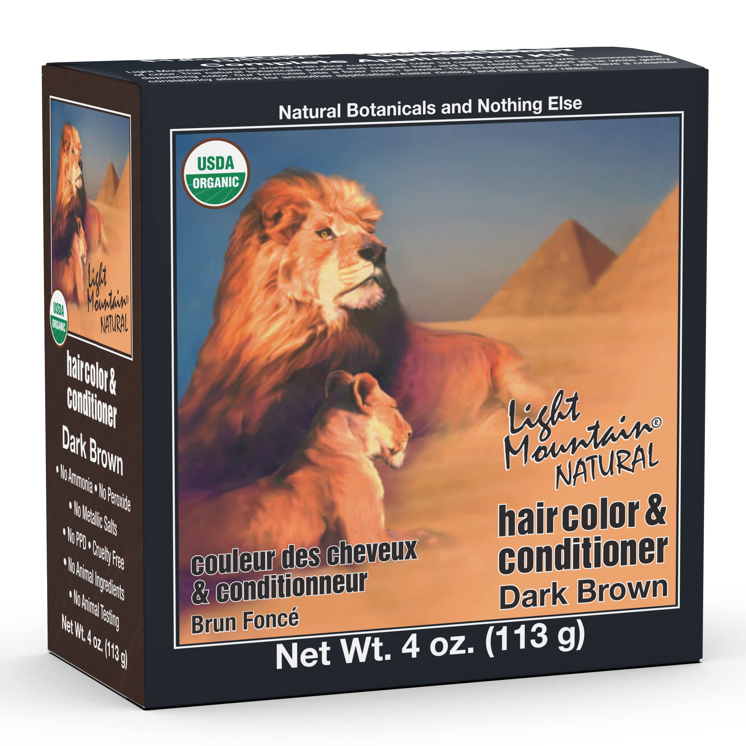 Organic Light Mountain Henna Hair Color & Conditioner - Natural Dark Brown Hair Dye for Men & Women | Chemical-Free, Semi-Permanent Hair Color with Botanicals | 4 Oz | Perfect for At-Home Hair Coloring, Covering Grays, and Natural Hair Care