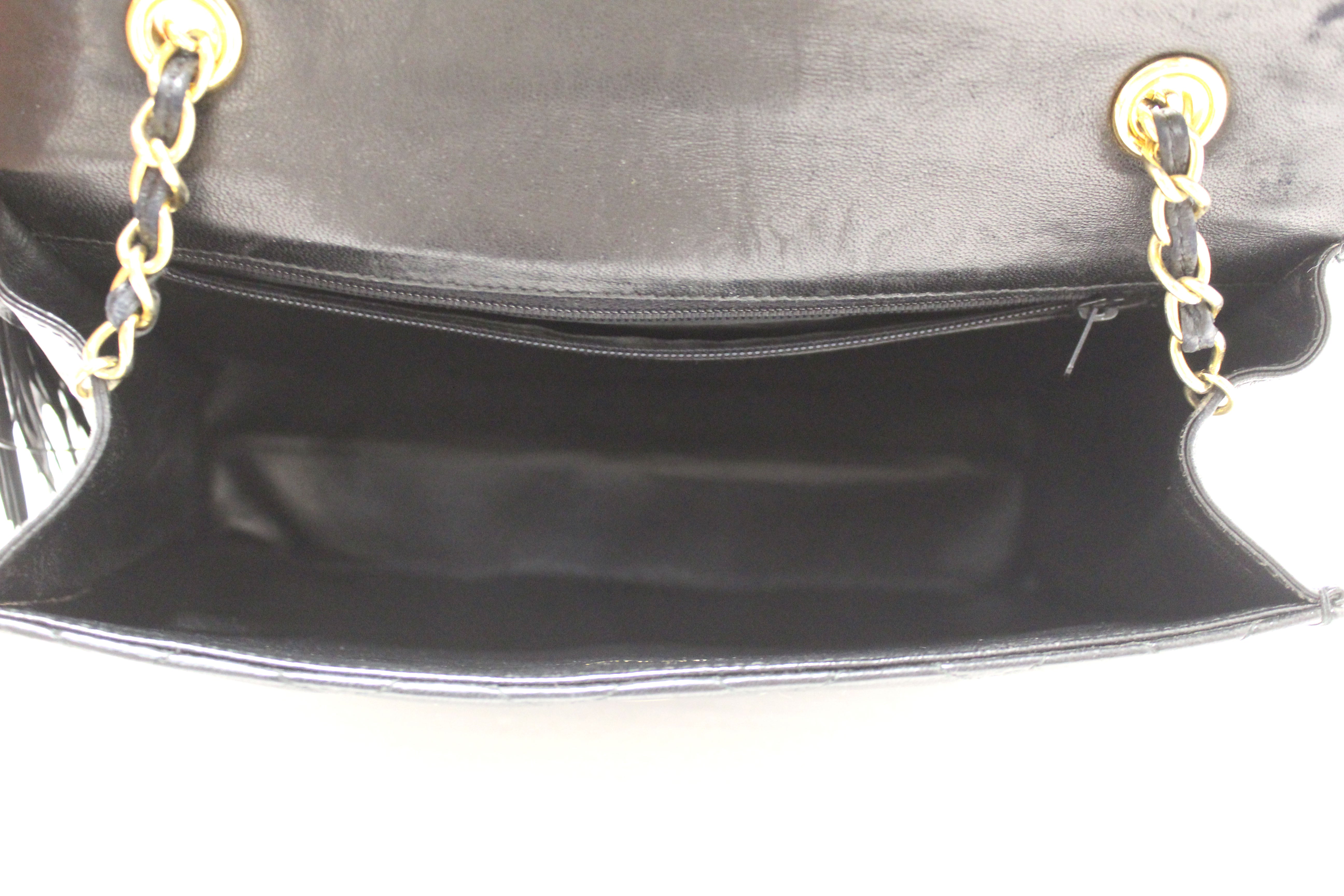 Authentic Chanel Vintage Black Quilted Lambskin Leather Tassel Flap Shoulder Bag for Women | Luxury Designer Crossbody Purse | Perfect for Evening Parties, Date Nights & Special Occasions