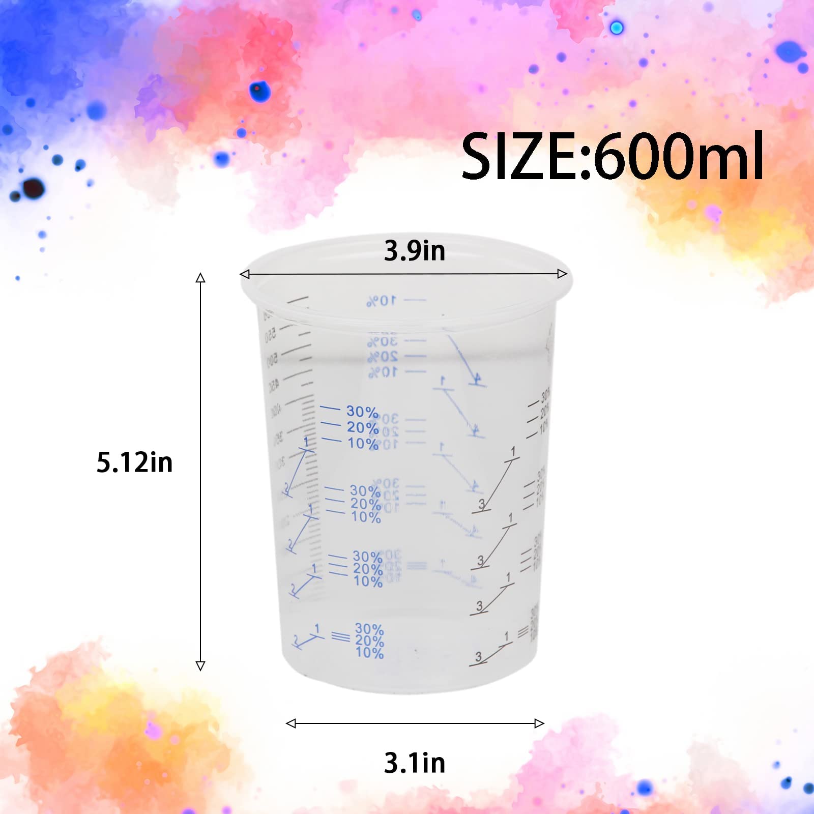 FEXIA 50-Pack 600ml (20oz) Disposable Plastic Measuring Cups for Epoxy Resin, Art Supplies, Cooking & Baking – Perfect for Mixing Resin, Mica Powder, Liquid Silicone & DIY Craft Projects