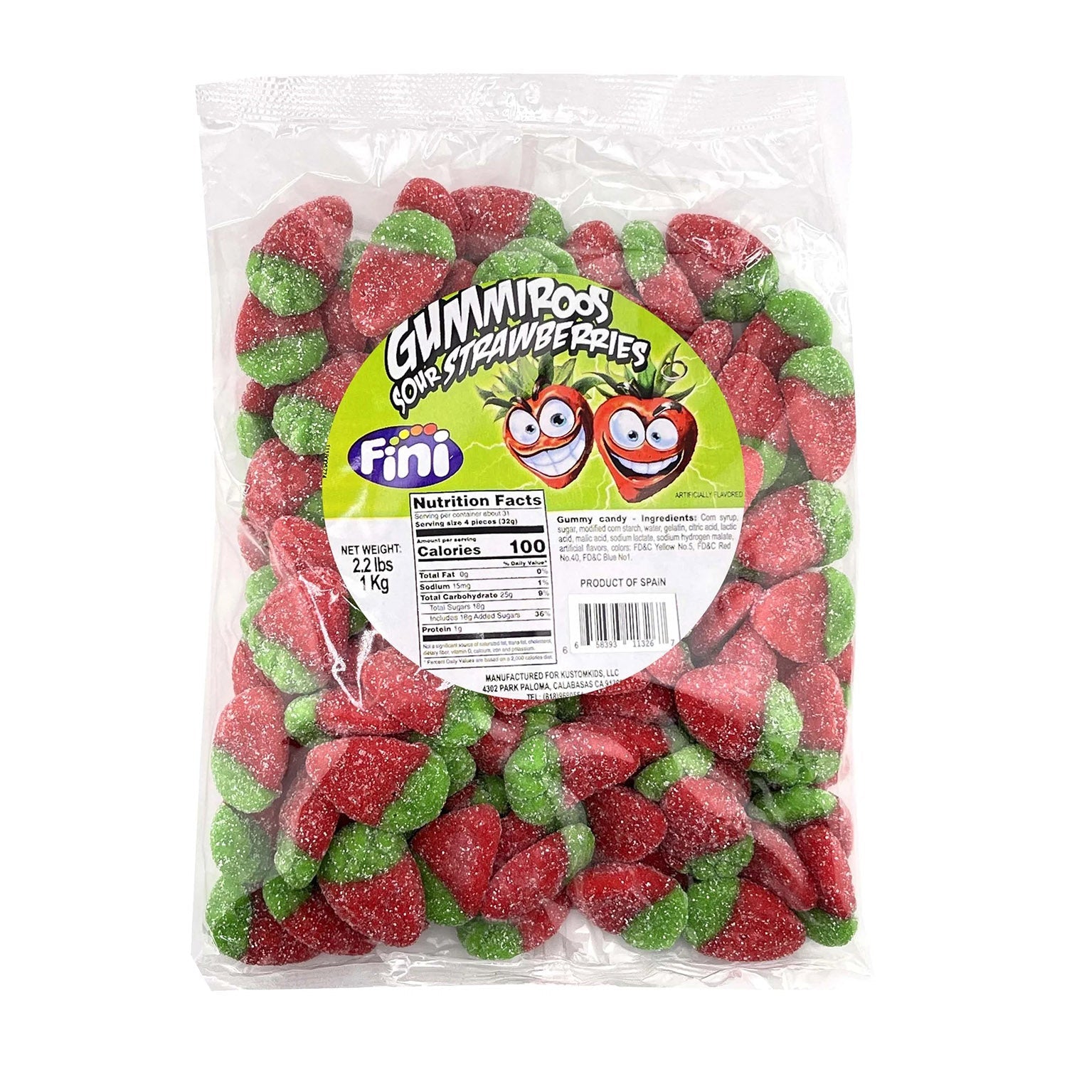 Kustomkids Gummyroos Sour Strawberry Gummy Candy - 2.2lb Bulk Bag - Perfect for Birthday Parties, Halloween Treats & School Snacks