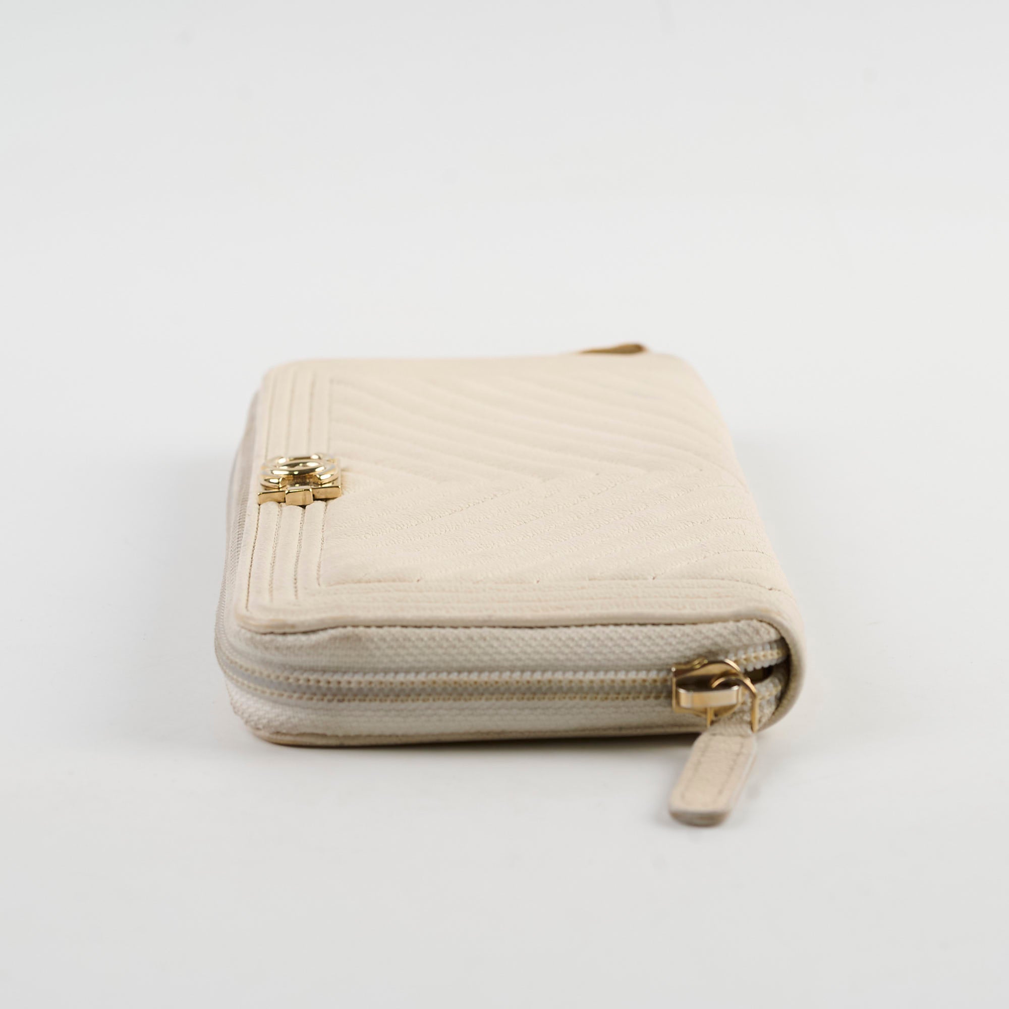 Chanel Chevron Boy Cream Long Wallet for Women | Luxury Designer Leather Wallet | Perfect for Everyday Use & Special Occasions