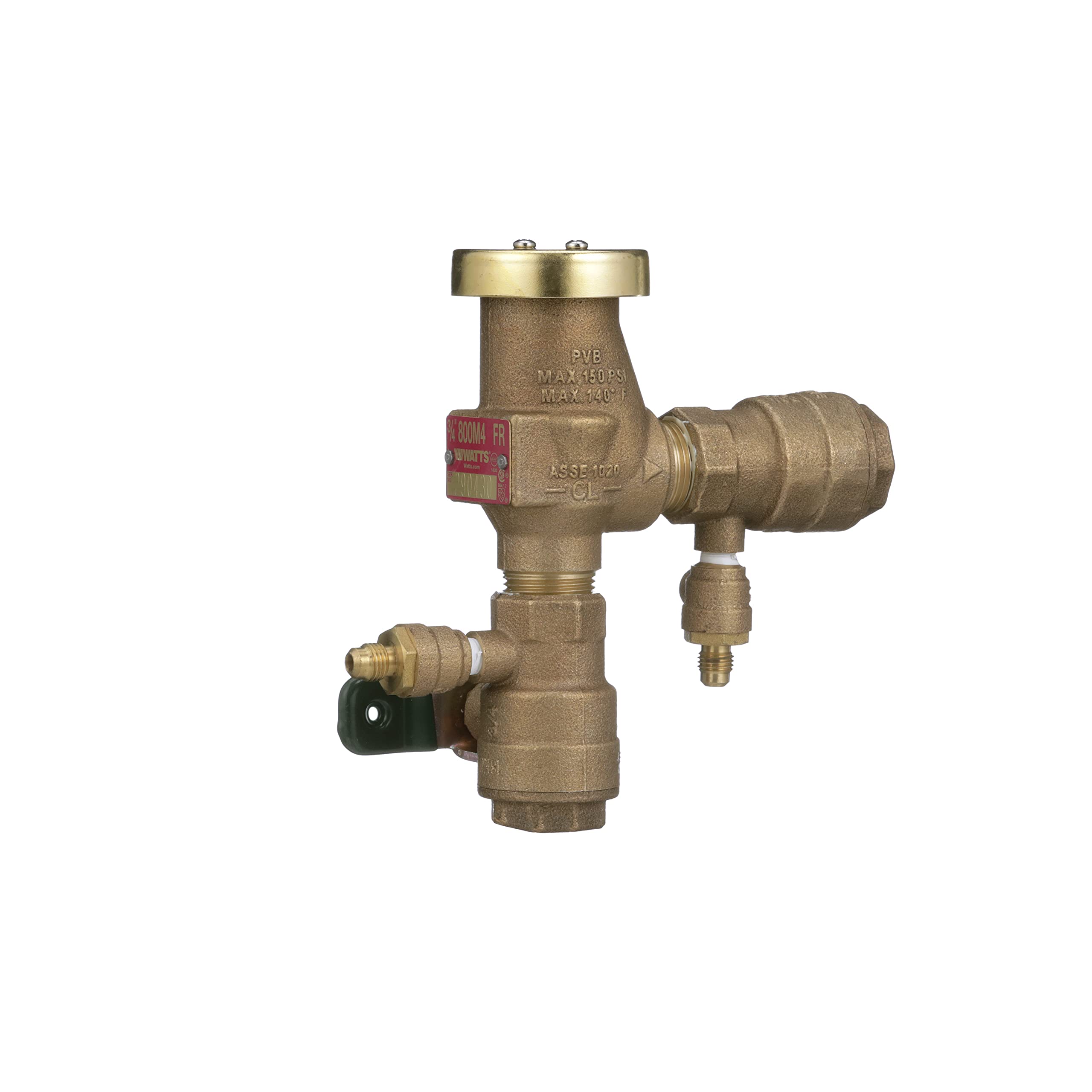 Watts 0388014 Freeze Resistant Pressure Vacuum Breaker - 3/4 Inch Bronze Quarter Turn Shutoff Valve with Tee Handle | Ideal for Plumbing, Irrigation & Water Supply Systems