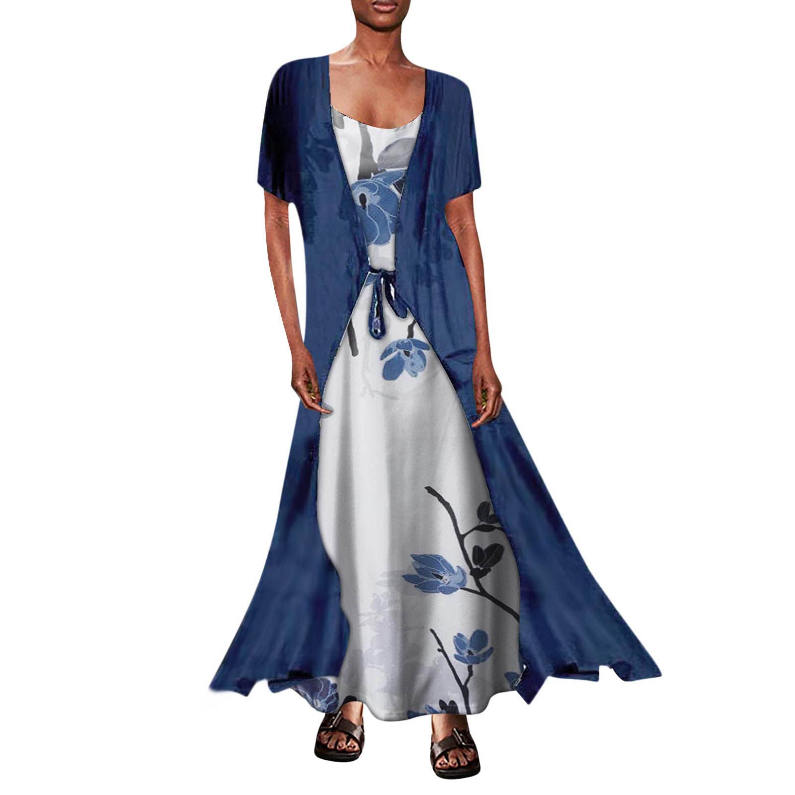 Women's Floral Print Sleeveless Dress & Cardigan Two-Piece Set - Summer Casual Outfit for Beach, Party, and Date Night