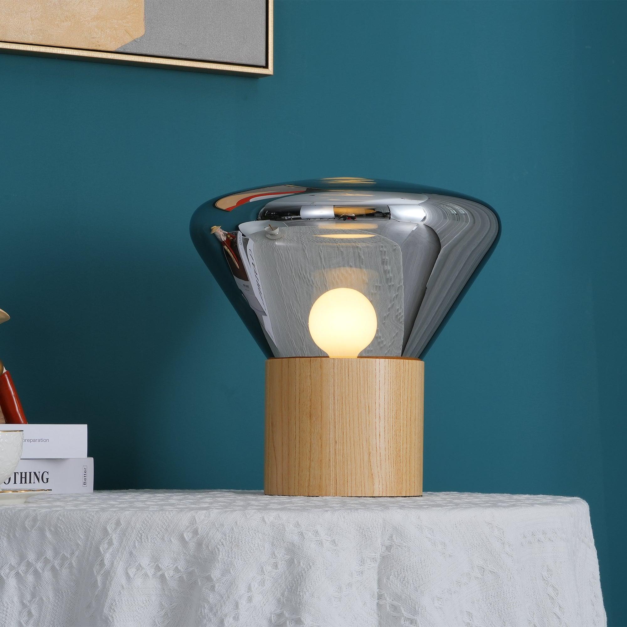 Modern Wood Table Lamp - Handcrafted Solid Oak Nightstand Light for Bedroom, Living Room & Office - Warm White LED Bulb Included for Cozy Ambience