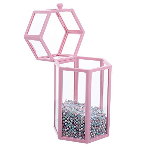 Vintage Glass Makeup Brush Holder with Lid & Pearls - Pink Organizer for Vanity Dresser