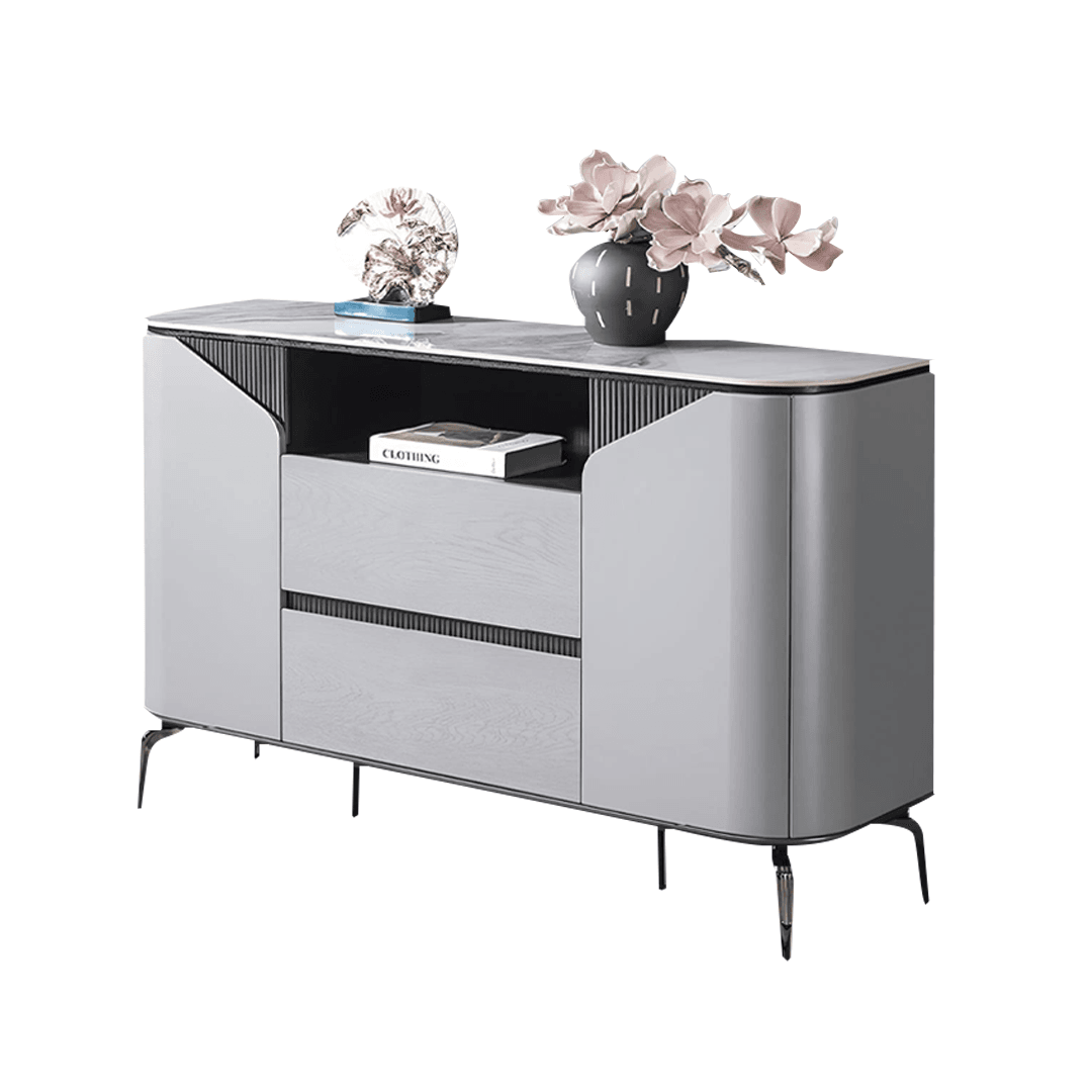 Maurin Buffet Hutch with Sintered Stone Top - 55 Inch Modern Kitchen Storage Cabinet with Glass Doors & Adjustable Shelves - Perfect for Dining Room, Living Room, and Home Decor