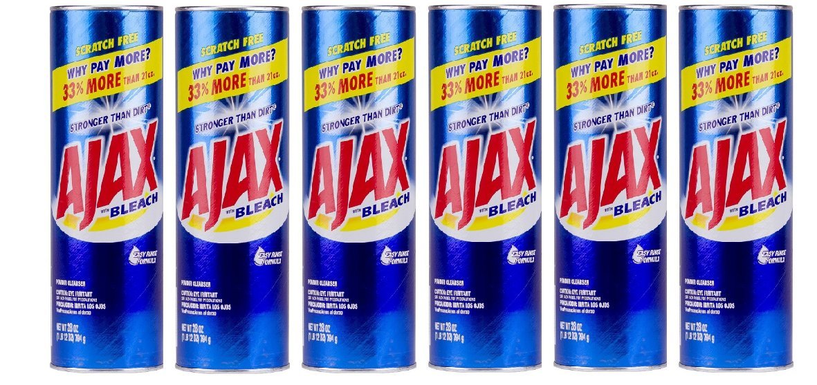Ajax Powder Cleanser with Bleach - 28 oz (Pack of 6) | Heavy Duty Stain Remover for Kitchen, Bathroom & Laundry | Multi-Surface Cleaner for Tiles, Grout & Porcelain