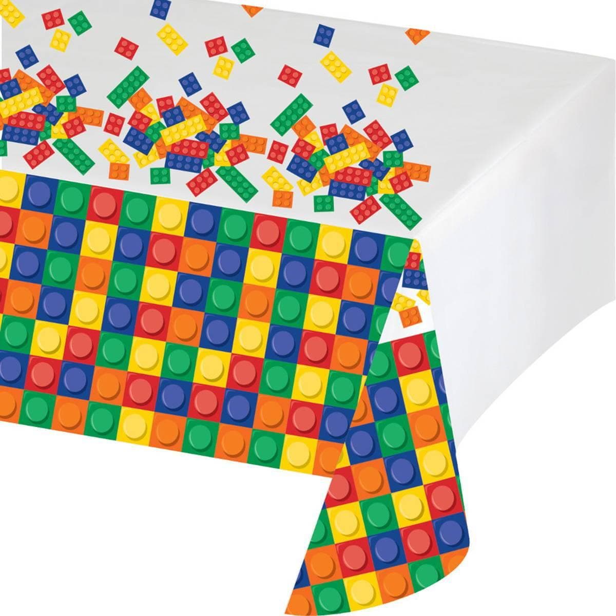 Colorful Block Party Table Cover - Waterproof & Reusable Plastic Tablecloth for Outdoor Picnics, BBQs, and Birthday Parties - Perfect for Decorating Party Tables, Picnic Tables, and Event Tables