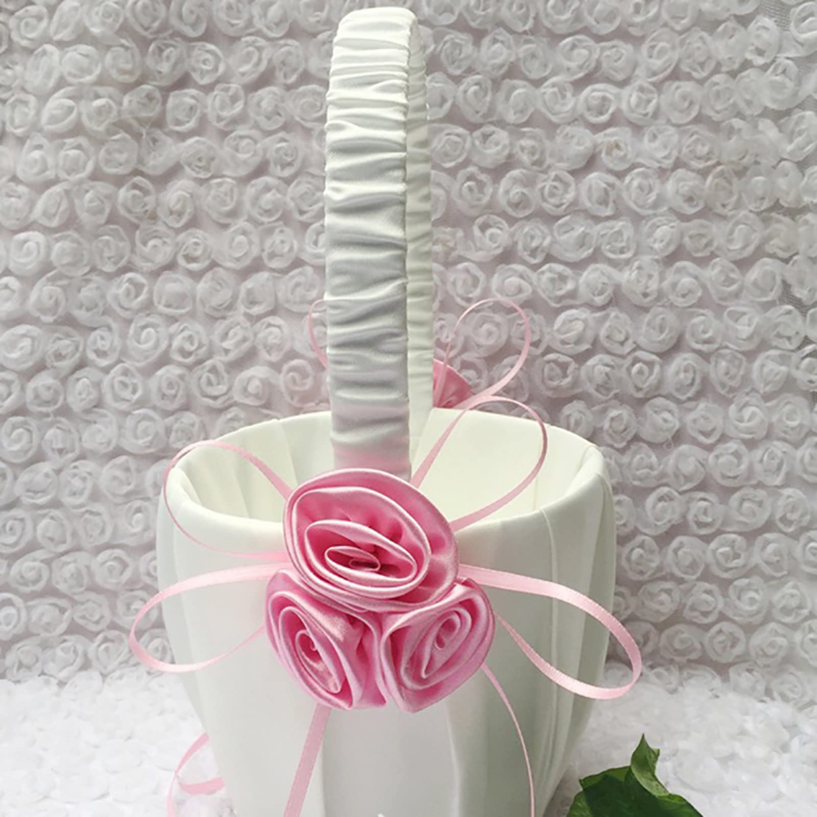 Elegant Wine Red Flower Basket - Wedding Flower Girl Basket, Multipurpose Storage Basket with Satin Ribbon & Faux Roses for Bridal Page Boys, Party Decorations | Perfect for Weddings, Baby Showers & Special Events
