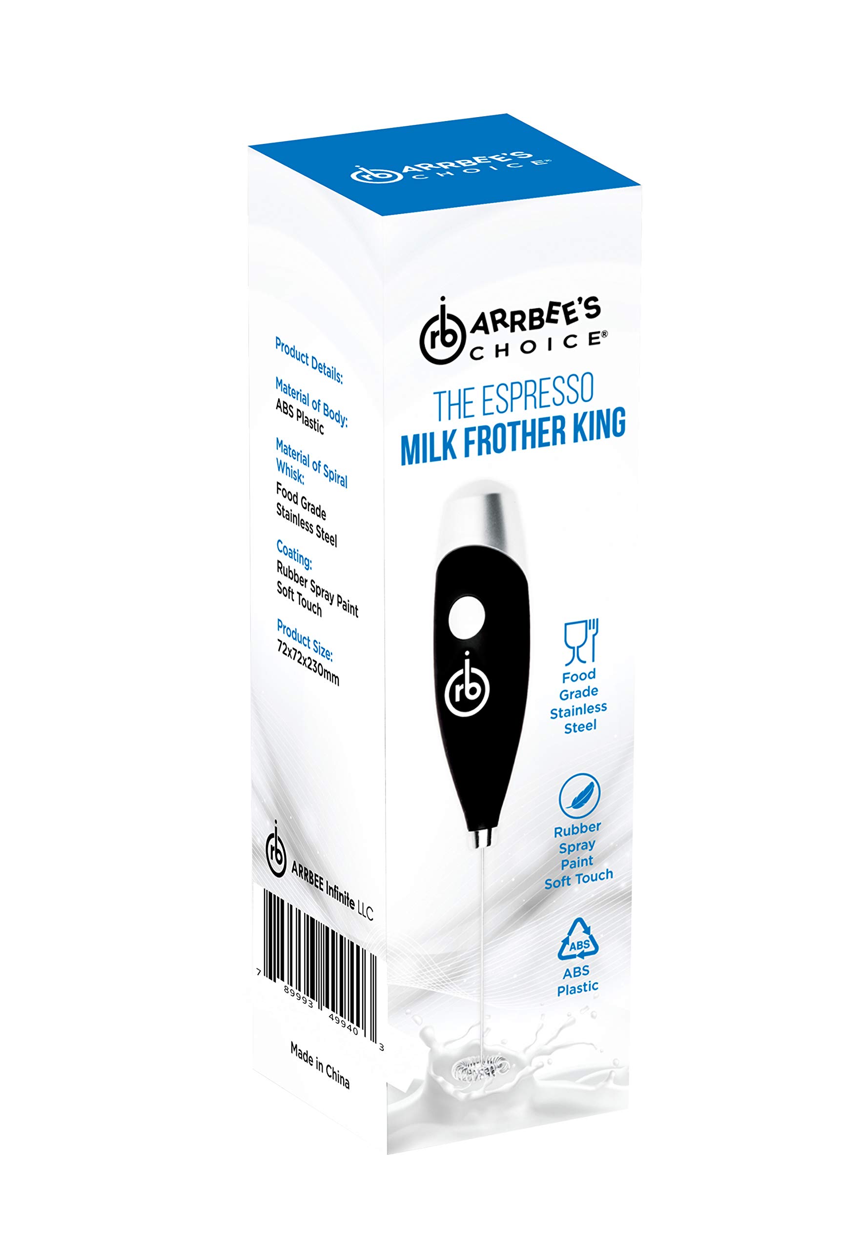RB Arrbee's Choice Electric Milk Frother - Battery Powered Handheld Blender for Espresso, Latte, Whipped Cream & Egg Beating | Stainless Steel Whisk with Stand Included | Perfect for Coffee Shops, Home Baristas & Kitchen Use