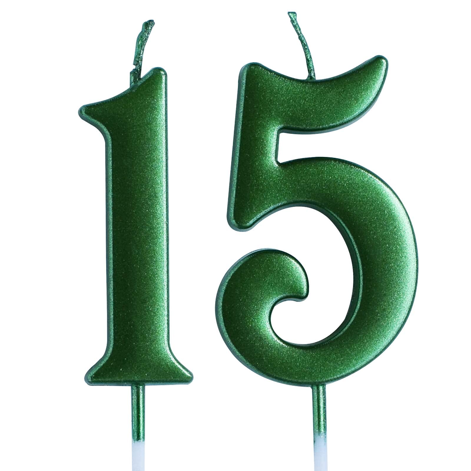 15th Birthday Candle - Green Number 15 Cake Topper for Boys & Girls | Party Decorations & Supplies | Perfect for Sweet 16 Celebrations, Milestone Birthdays & Anniversary Cakes