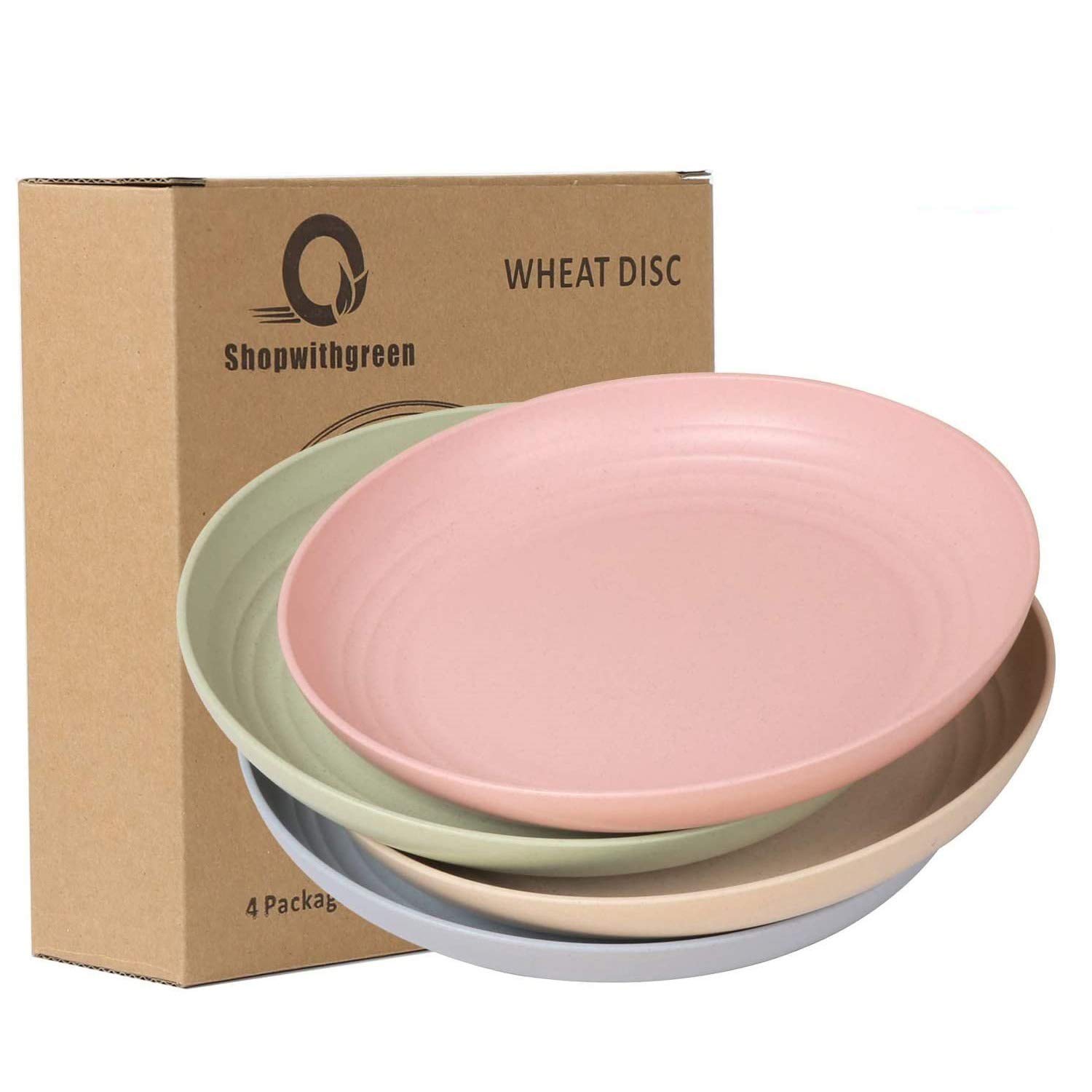 Eco-Friendly Wheat Plastic Reusable Dinner Plates - 10 Inch, 4 PCS Set for Camping, Outdoor, Kitchen & Dorm - Microwave & Dishwasher Safe, Unbreakable, Lightweight - Perfect for Picnics, BBQs, Parties & Everyday Use