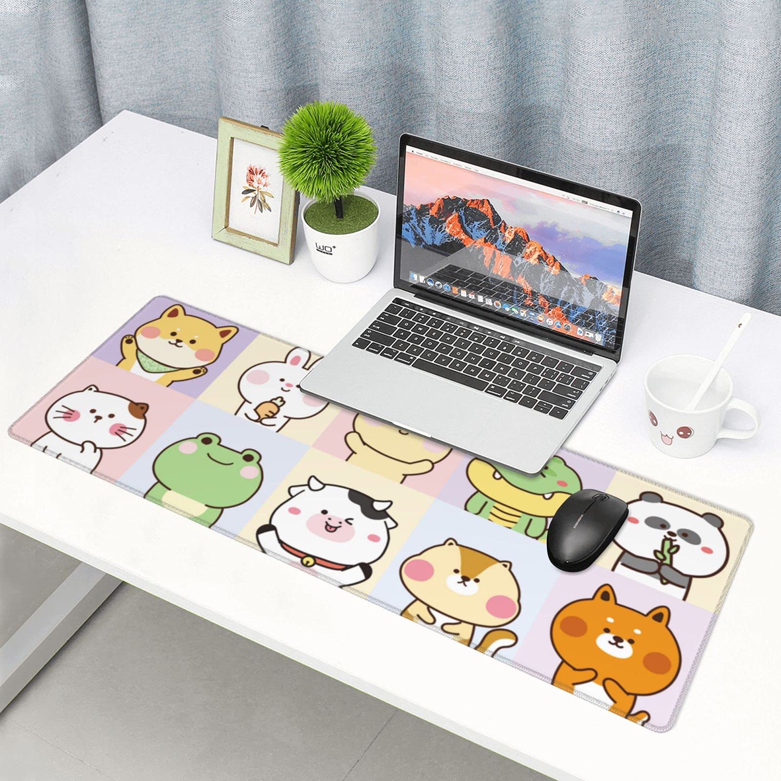 Cute Kawaii Animals Gaming Mouse Pad - Extra Large Extended Desk Mat for PC, Laptop & Office - Non-Slip Rubber Base - Perfect for Gaming Setup & Home Office Decor