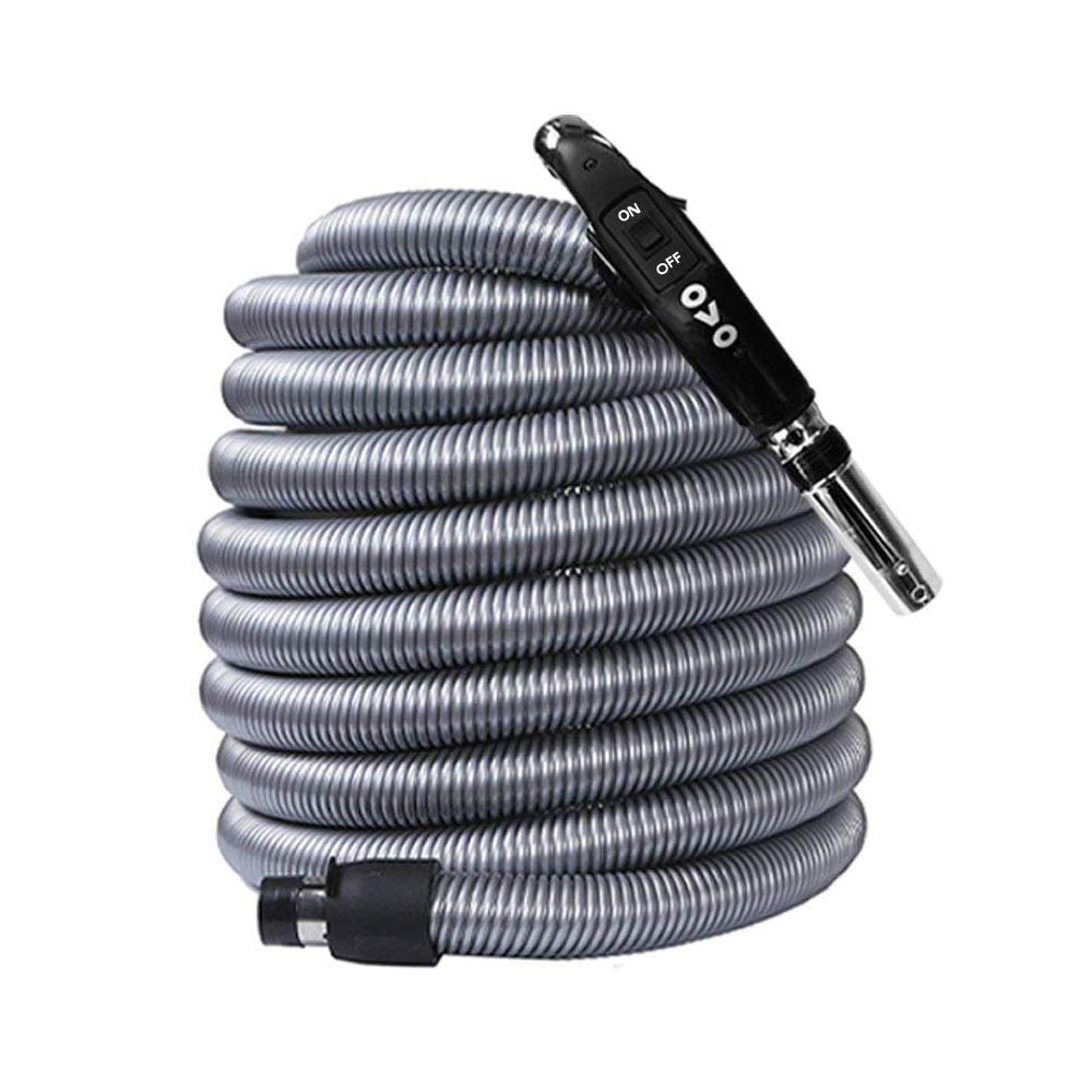 Universal Central Vacuum Hose - 30ft Crushproof Tube with Switch Control, Fits All Inlets (Black & Grey) | Low Voltage for Home & Commercial Cleaning