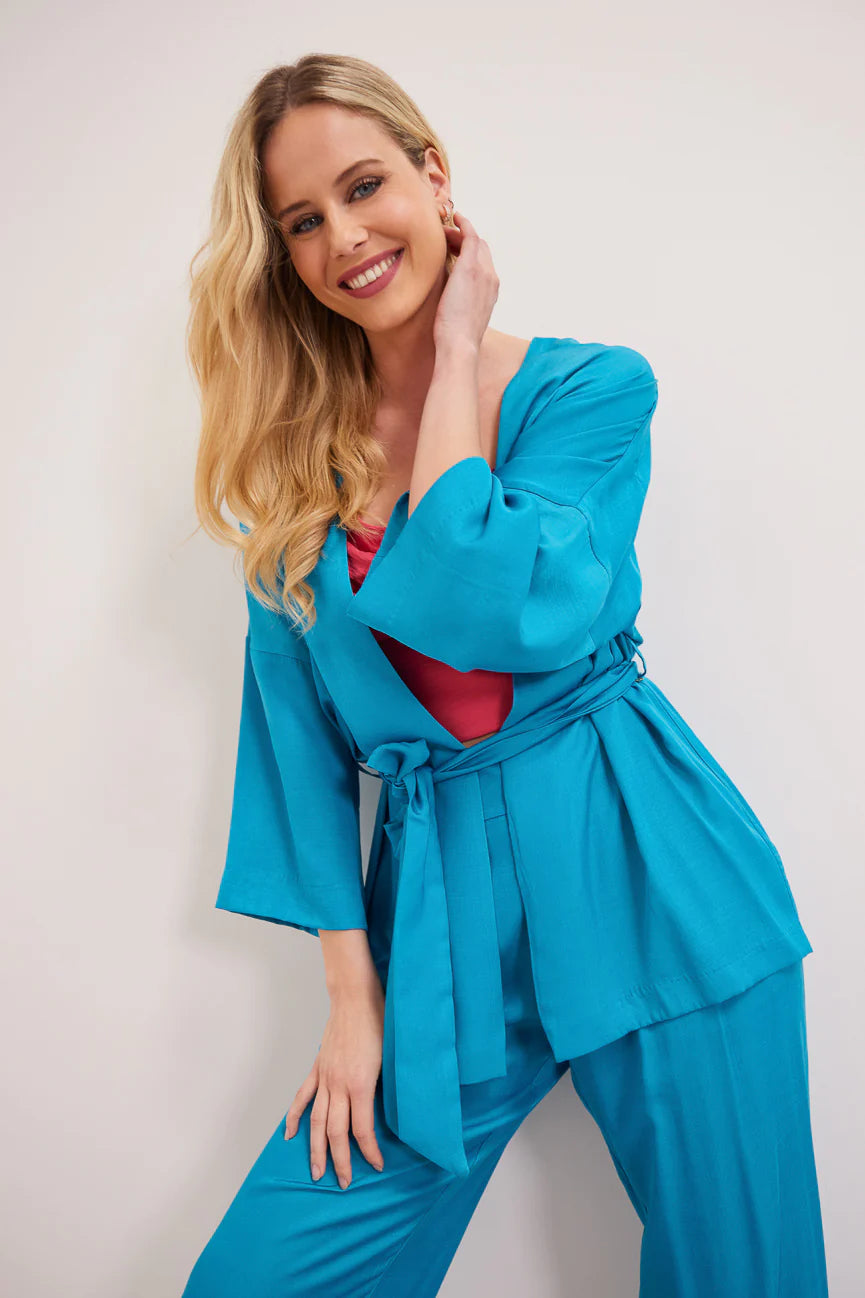 CLARISE Kimono Style Jacket for Women - Lightweight Turquoise Cover Up - Boho Chic Loungewear & Beachwear