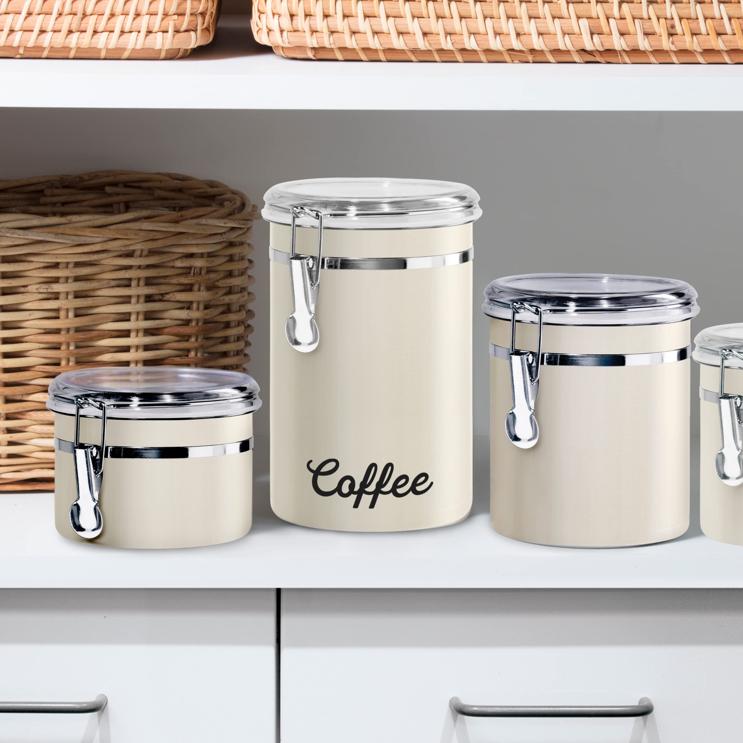 Oggi 62oz Airtight Stainless Steel Coffee Canister with See-Through Lid - Perfect for Storing Coffee Beans, Ground Coffee, Tea & Kitchen Pantry Organization - Ideal for Home, Office & Coffee Shop Use