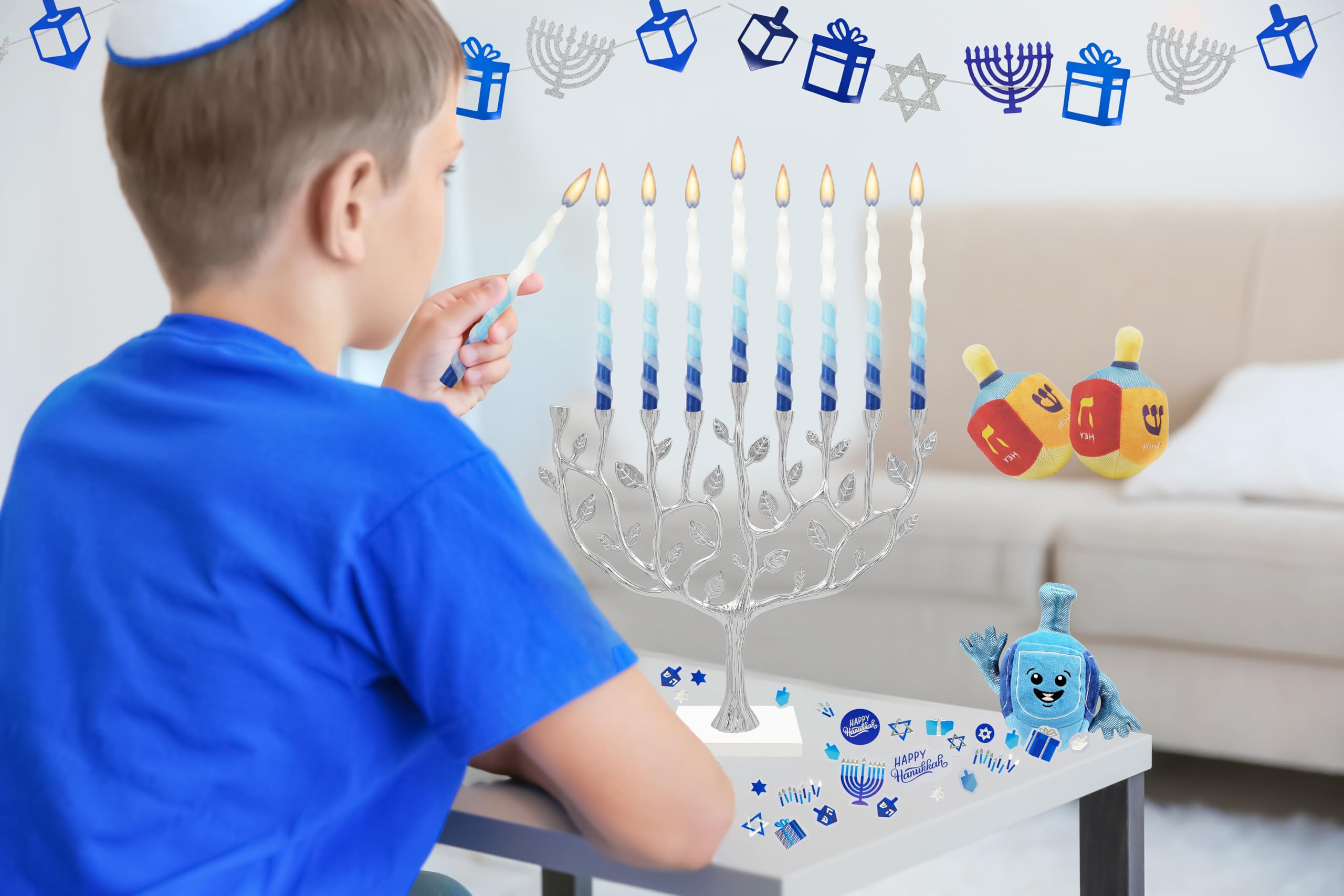 Deluxe Twisted Blue & White Hanukkah Menorah Candles - 8 Nights Chanukah Set (Single) | The Dreidel Company | Perfect for Home Celebration & Jewish Holiday Decor