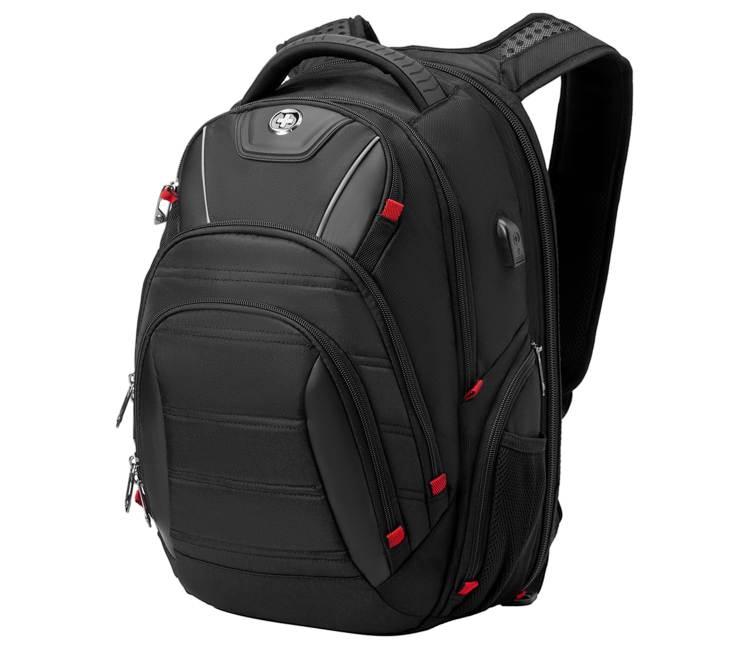 Swissdigital CIRCUIT Men's Laptop Backpack - USB Charging Port & RFID Protection - Fits 15.6 Inch Laptops - College, Business & Travel Backpack - Black (J14-BR) | Perfect for Work Commute, School & Airplane Carry-On