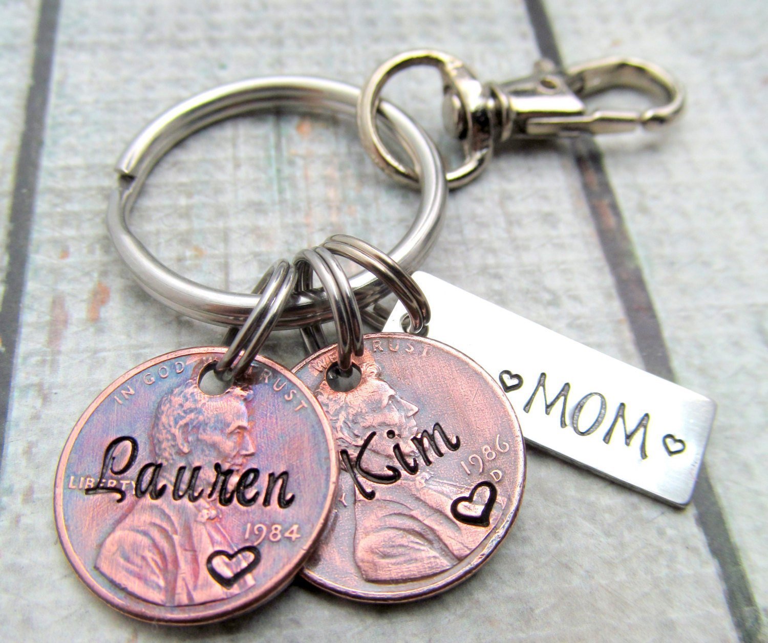Personalized Lucky Penny Keychain for Mom or Dad - Custom Name & Birth Year Coin (1940-Present) - Perfect Gift for Birthdays, Anniversaries & Keepsakes