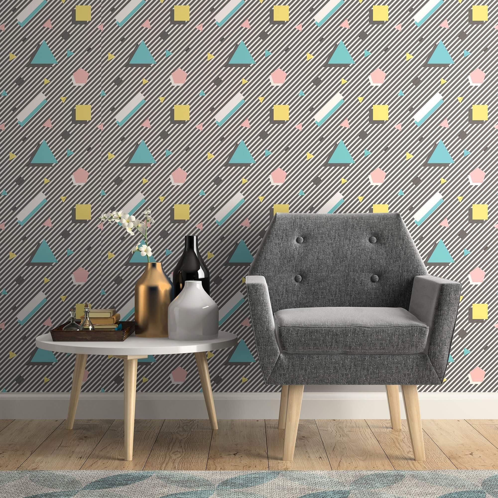 Pink and Yellow Geometric Peel and Stick Removable Wallpaper - Self-Adhesive Wall Decor for Nursery, Bedroom, or Office - Easy to Apply and Remove - 1160