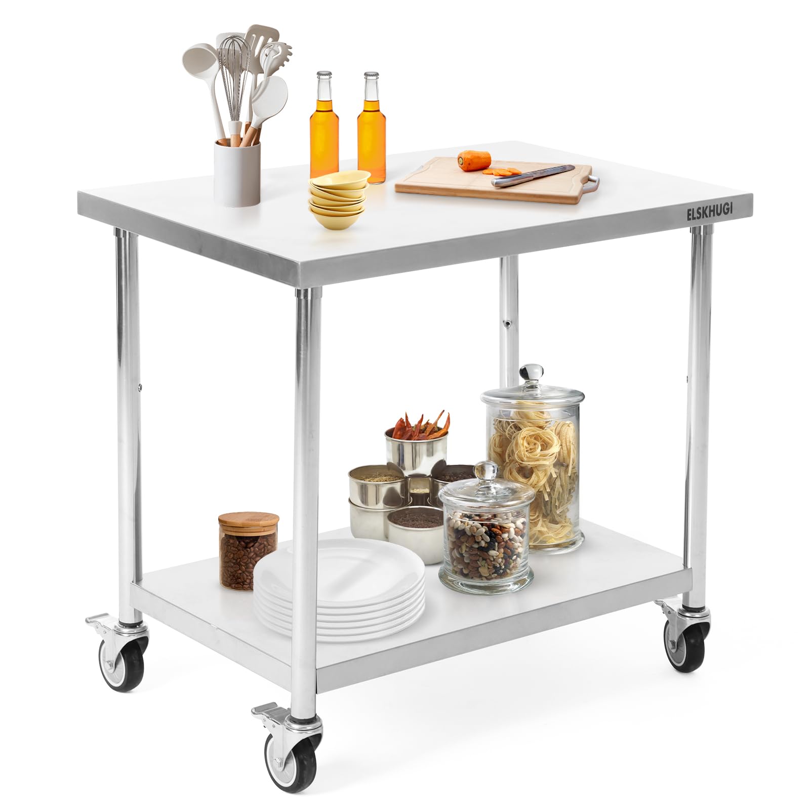 Heavy Duty Stainless Steel Work Table 36x24 Inches with Caster Wheels & Undershelf - Commercial Grade Metal Prep Table for Restaurant, Hotel & Home Kitchen - Perfect for Food Prep, Cooking & Workspaces