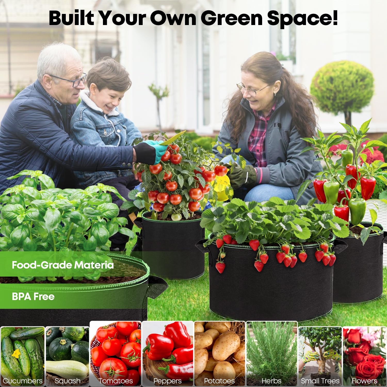 5 Gallon Grow Bags 6-Pack - Breathable Fabric Plant Pots with Sturdy Handles for Vegetables, Herbs & Flowers - Ideal for Indoor Gardening, Balcony & Patio Planting