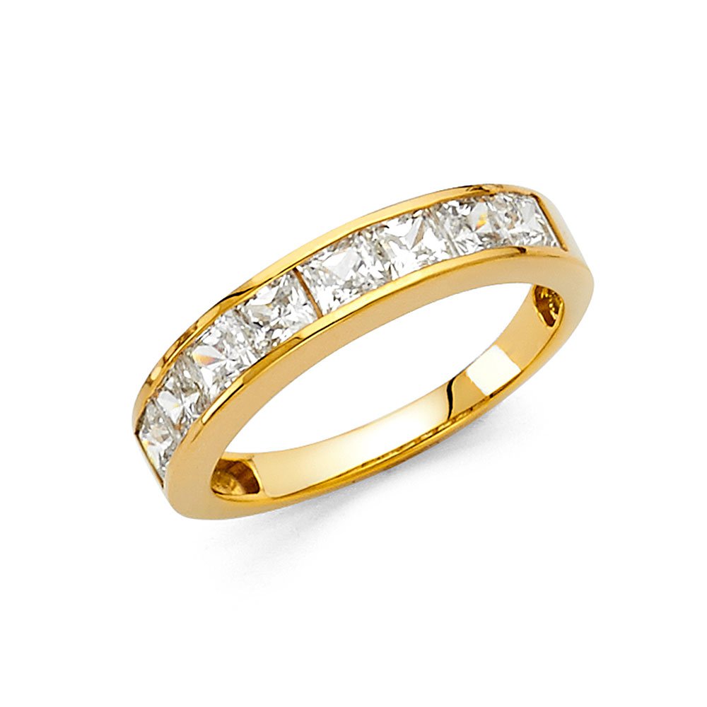 14K White & Yellow Gold Cubic Zirconia Ring - FB Jewels Wedding Band for Women, Anniversary Gift, Engagement Jewelry (Perfect for Bridal, Proposals & Special Occasions)