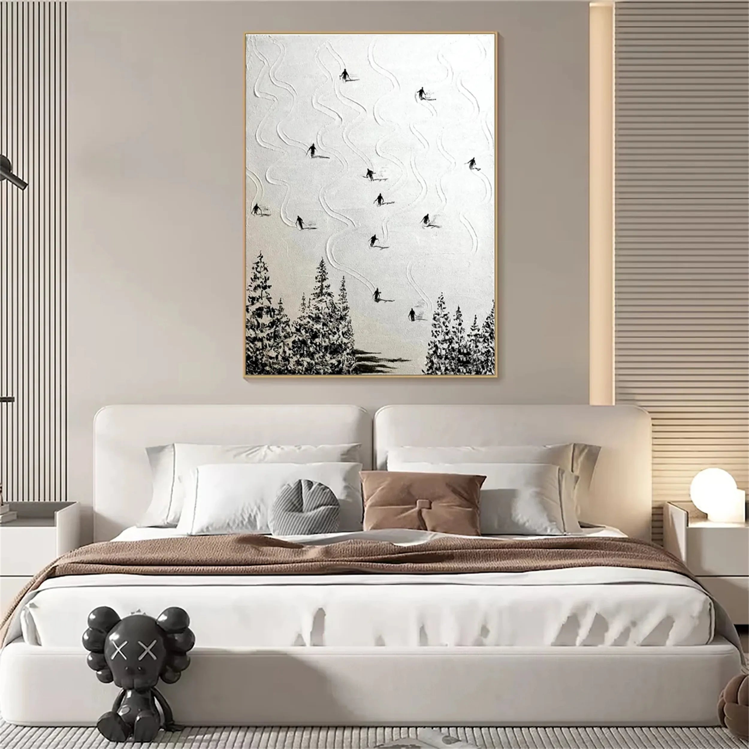 Premium Skiing Sport Art Textured Canvas Painting - Winter Sports Wall Decor for Home & Office (Style #MM217) | Perfect for Ski Lodge, Cabin & Mountain-Themed Interiors