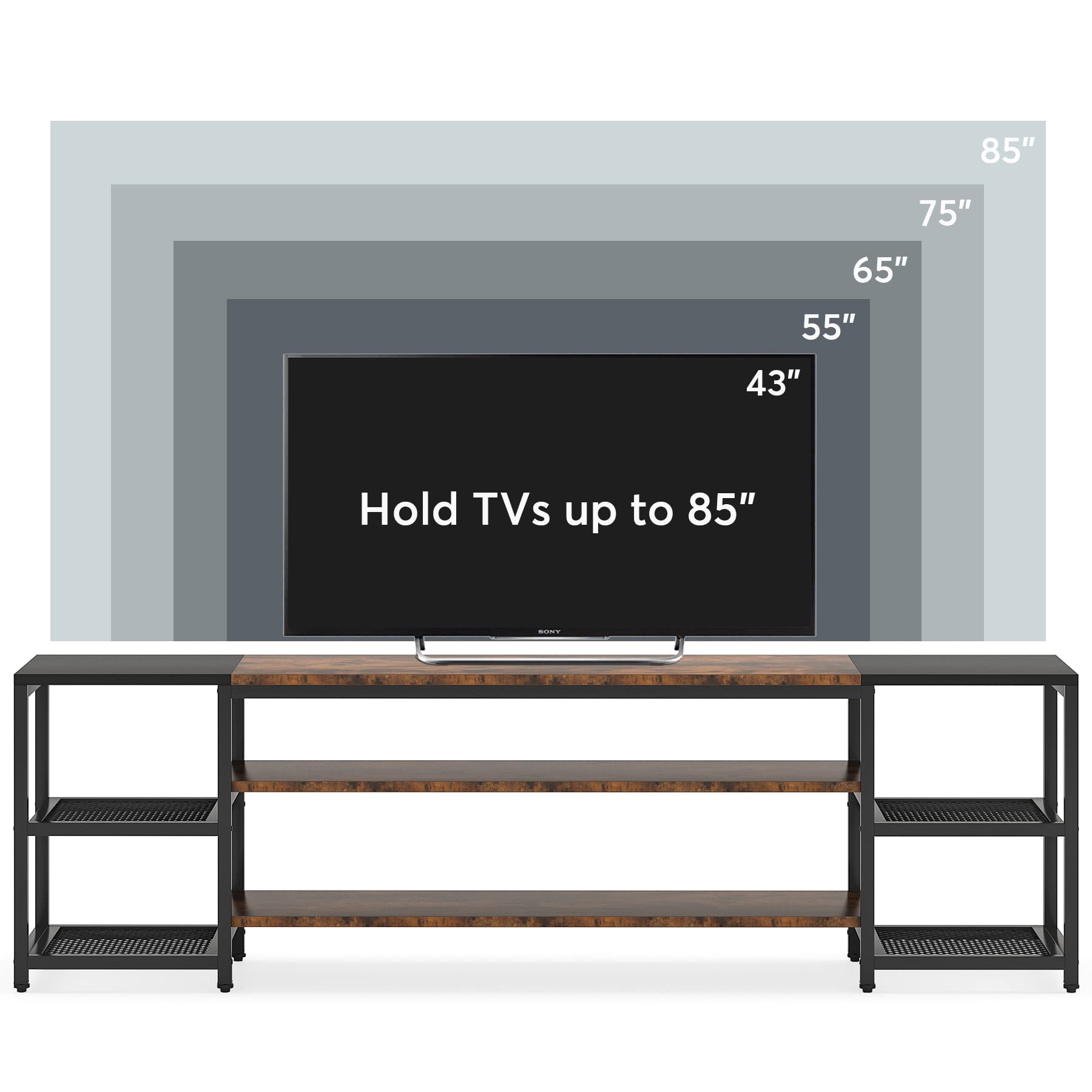 Tribesigns 78 Inch TV Stand for TVs up to 85 Inch - Industrial Style 3-Tier Media Console with Storage Shelves, Entertainment Center for Living Room & Home Theater - Perfect for Modern Home Decor & Movie Nights