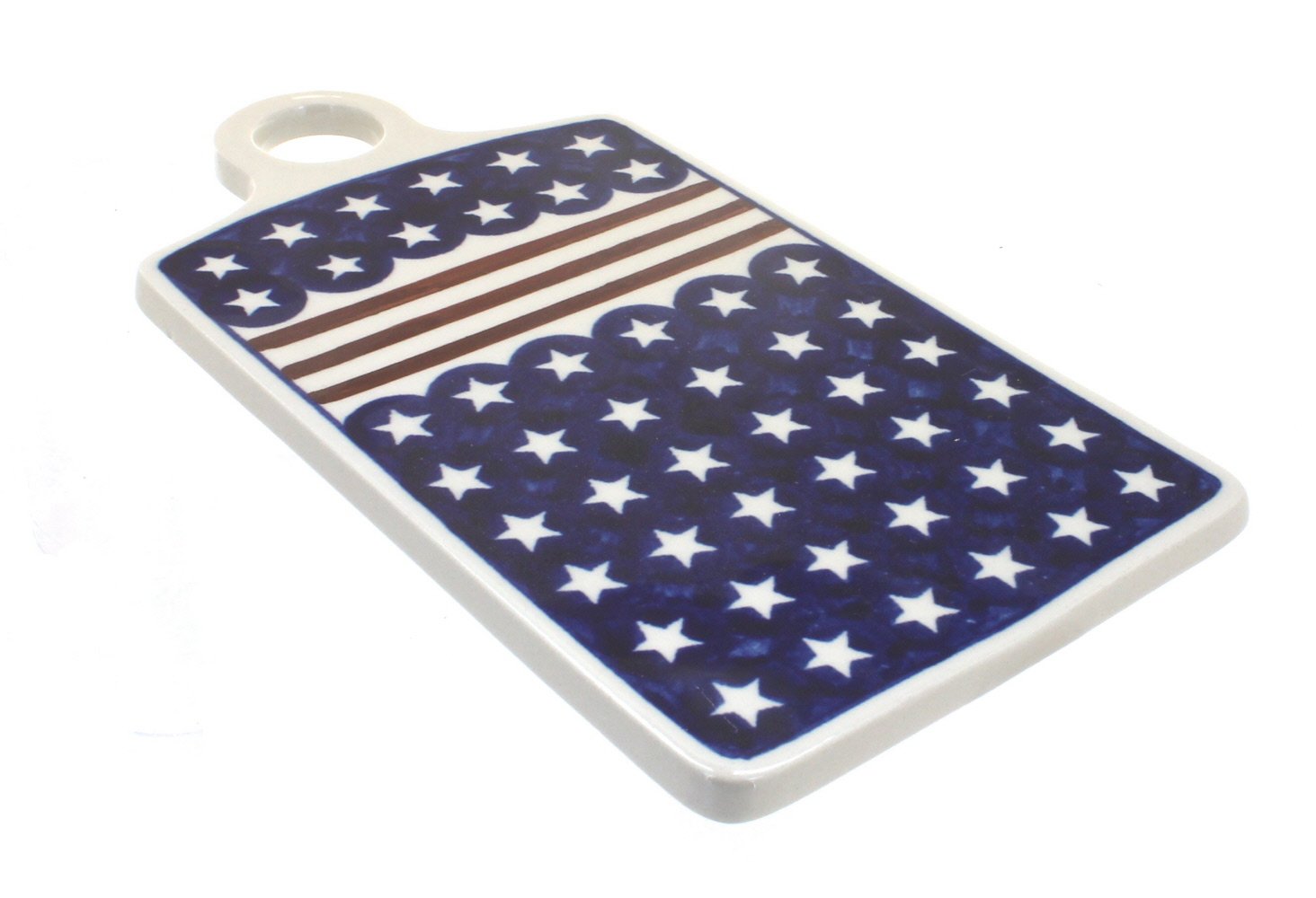 Blue Rose Polish Pottery Stars & Stripes Cutting Board - Handmade Kitchen Decor for 4th of July, Christmas & Patriotic Holidays | Perfect for Serving, Display & Gifts