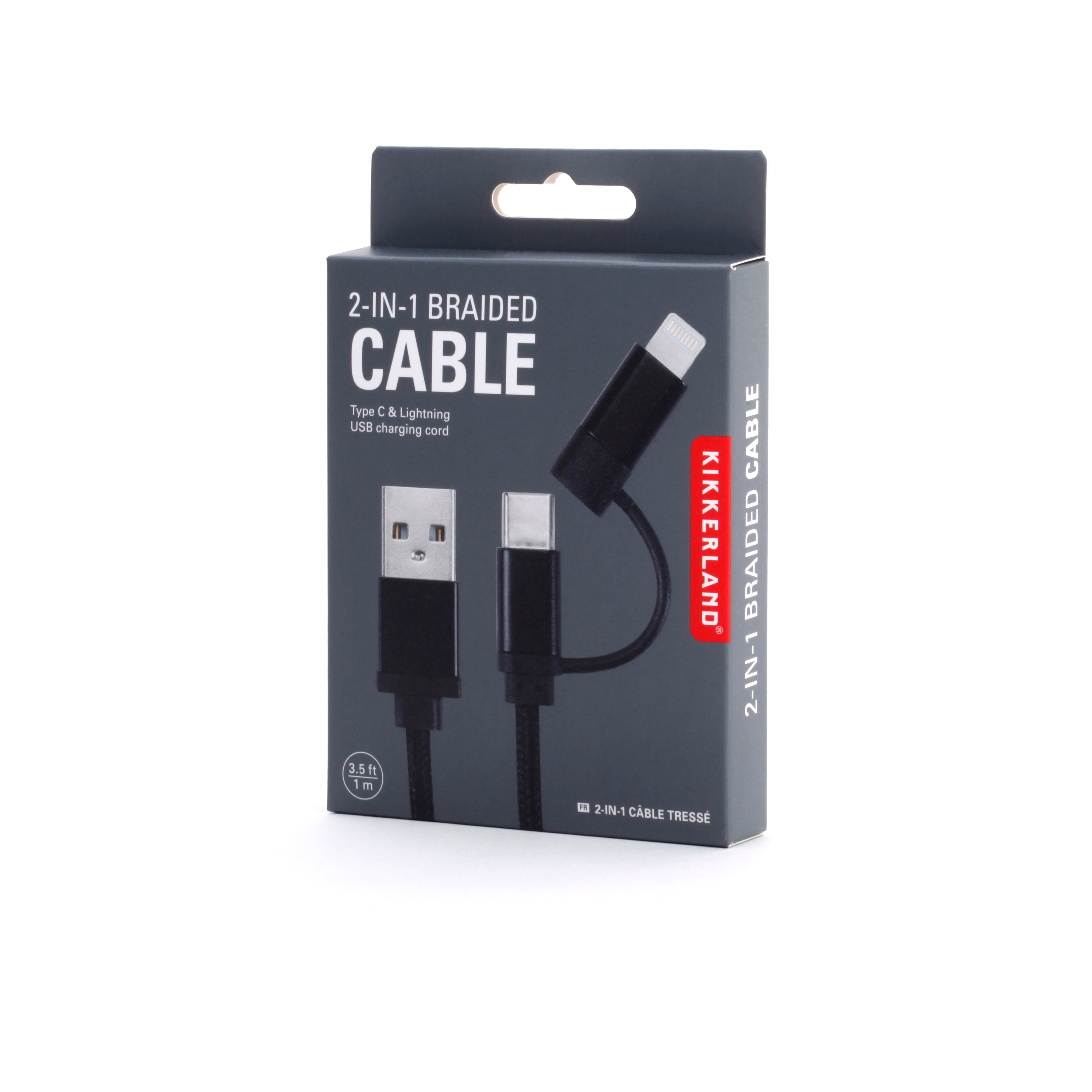 2-in-1 Braided Nylon Charging Cable - Fast Charging & Data Sync for iPhone & Android - Durable Tangle-Free Cord for Home, Office & Travel
