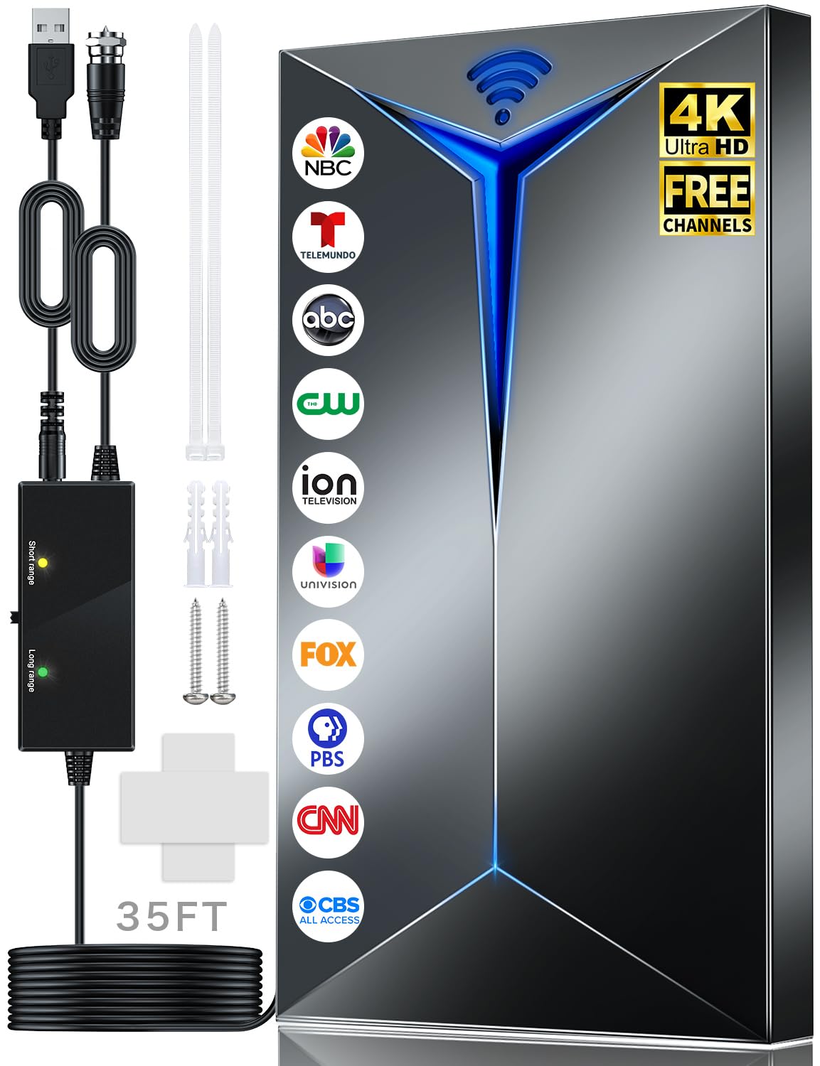 2024 HD Digital TV Antenna - 800+ Miles Long Range Amplified Indoor/Outdoor Antenna for Smart TVs, Supports 8K 4K 1080p VHF UHF Local Free Channels with Signal Booster & 35ft Coaxial Cable - Perfect for Home Theater, RV Camping, and Rural Areas