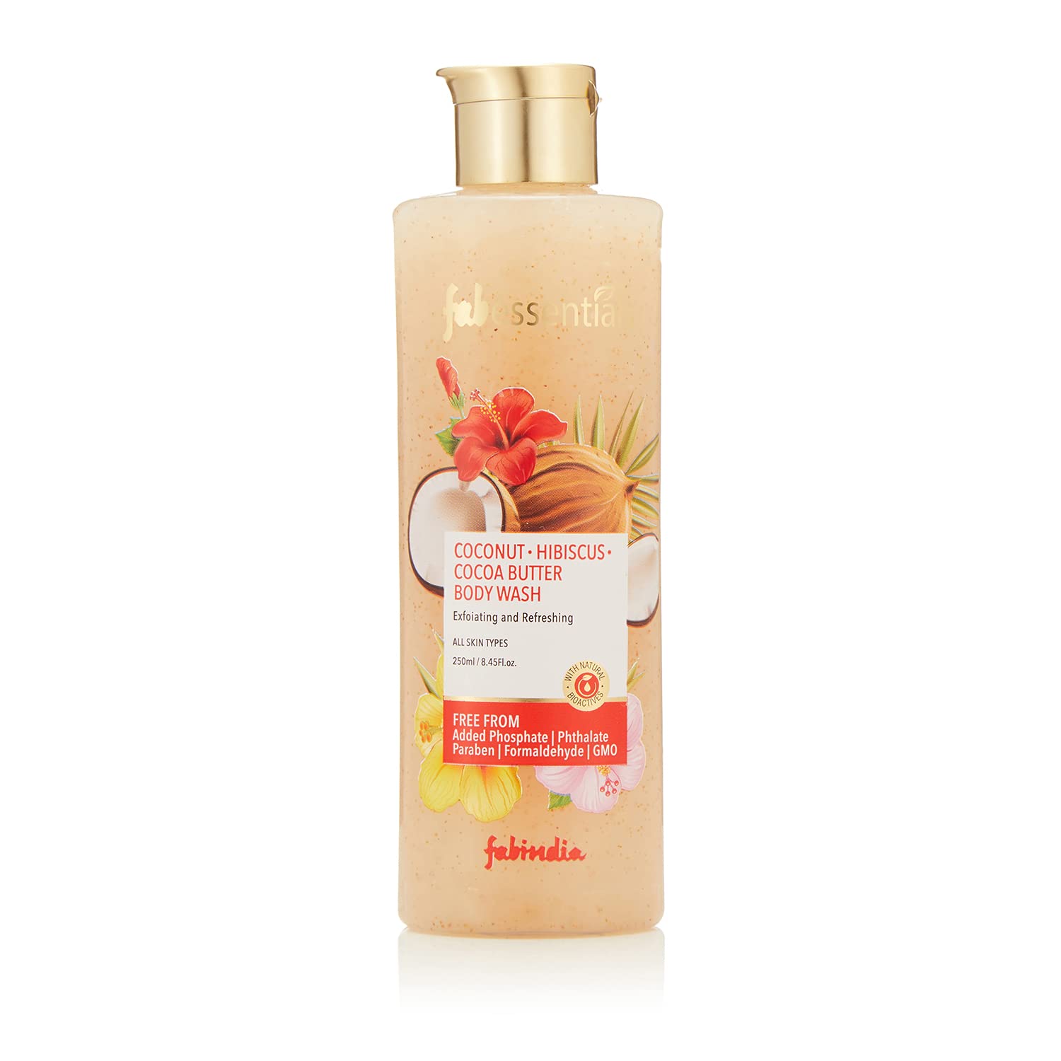 Fabessentials Coconut Hibiscus Cocoa Butter Exfoliating Body Wash - 250ml | Aloe Vera & Vitamin E Enriched | Gentle Cleansing & Hydrating Body Wash for Soft Skin | Deep Nourishing & Brightening Moisturizer | Perfect for Dry Skin & Daily Shower Routine