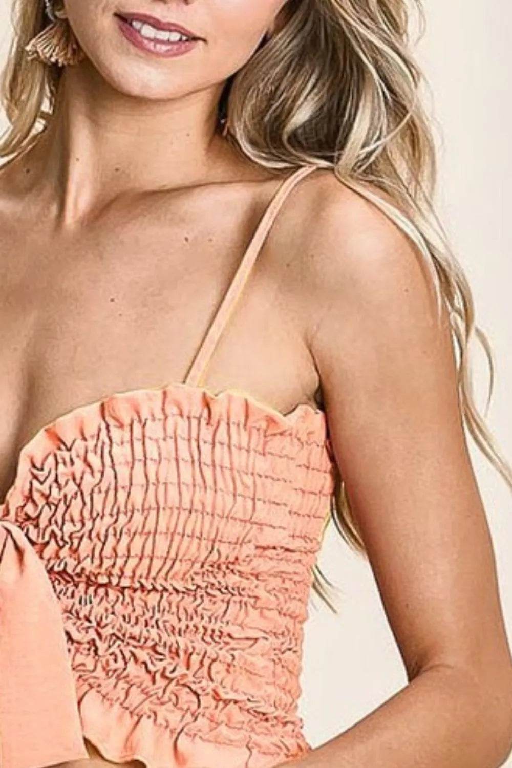 BiBi Woven Color Block Smocked Ribbon Bra Top - Women's Fashion Bralette for Summer, Beach, and Casual Wear