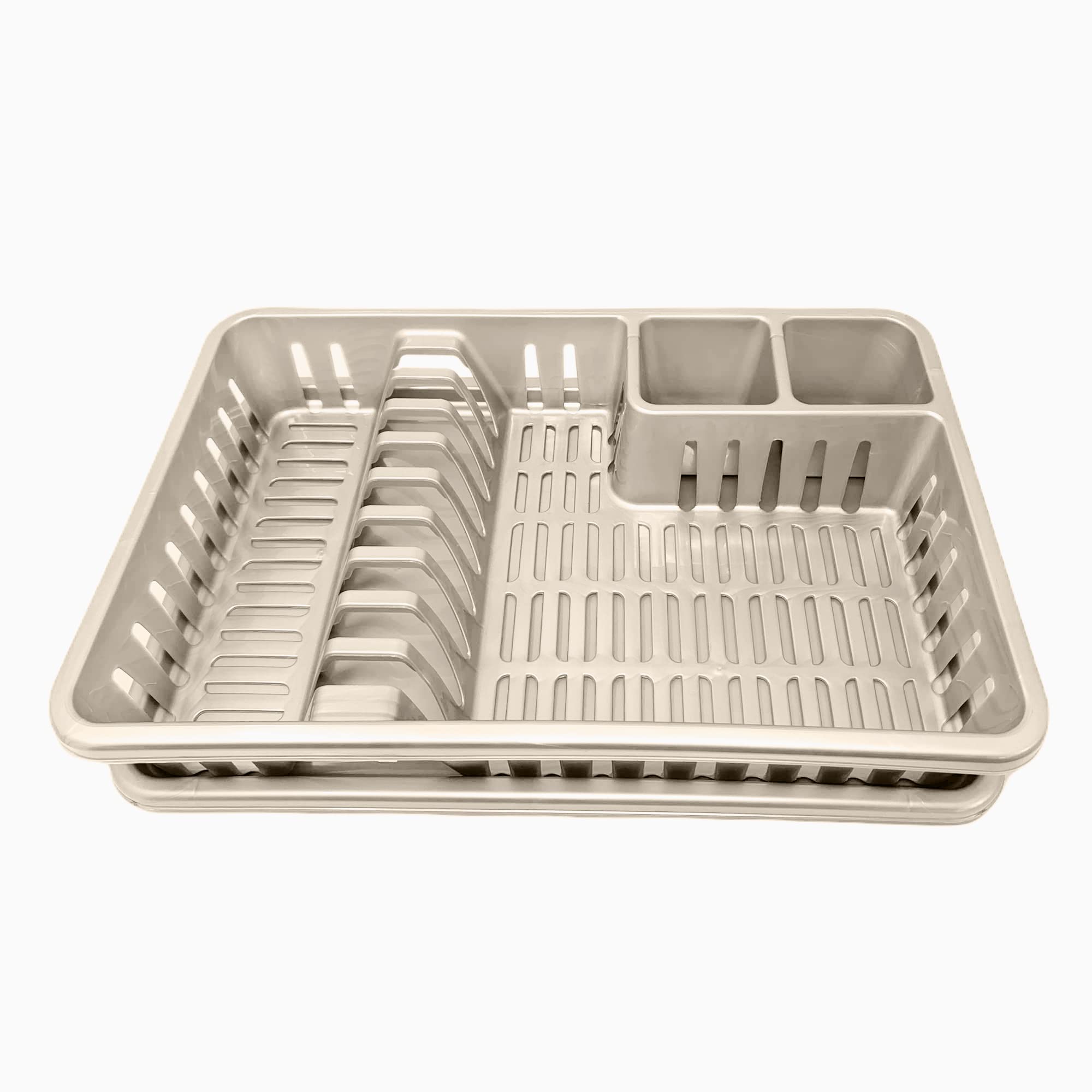 Plastic Dish Drainer Rack & Sink Tray - 45 x 29.7 x 8cm Taupe Kitchen Organizer for Plates, Cutlery & Utensils | Space-Saving Drying Solution for Small Kitchens, RVs & Dorm Rooms