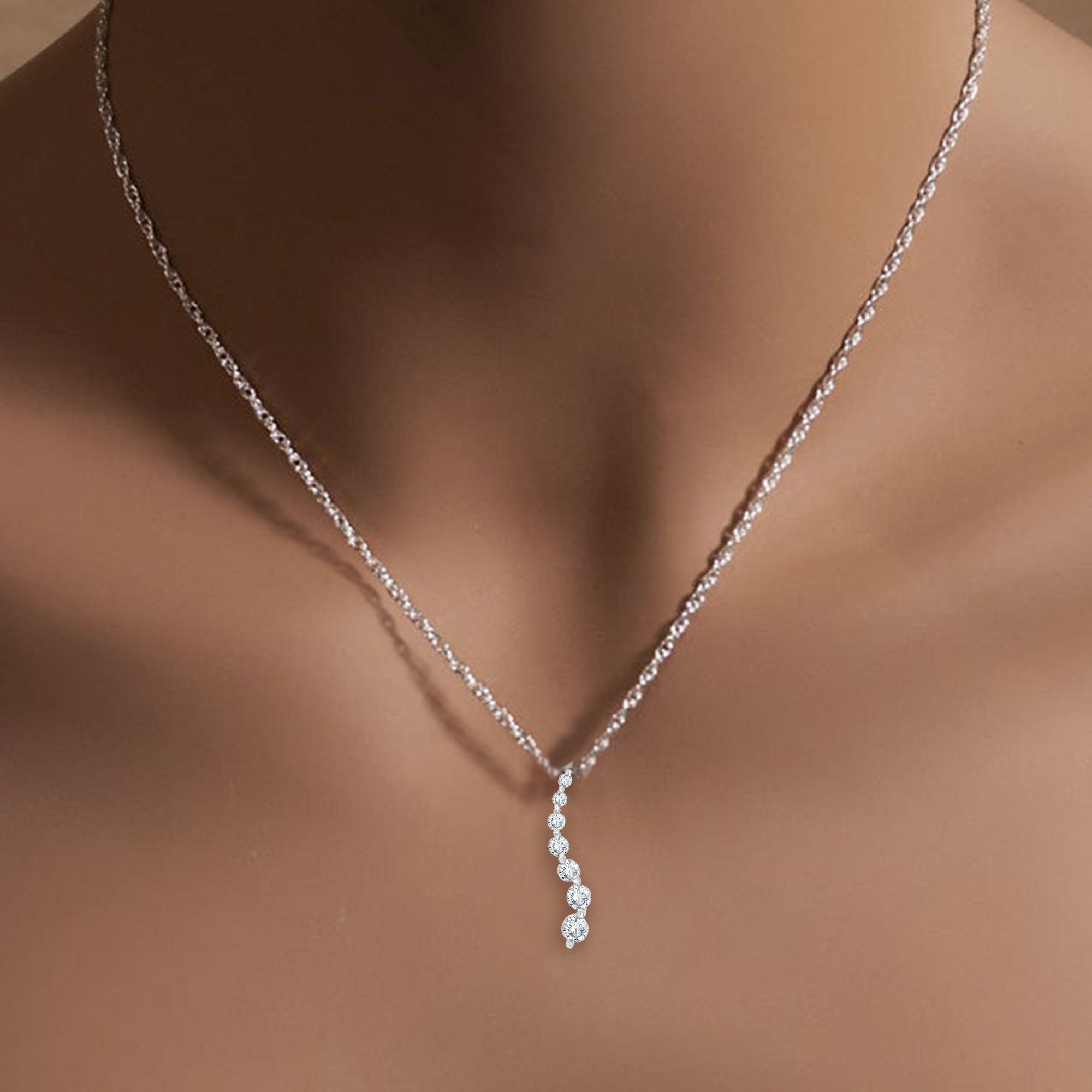 1/4 Carat Diamond Journey Necklace in 14k White Gold - Elegant Layered Pendant for Anniversaries, Weddings & Special Occasions
