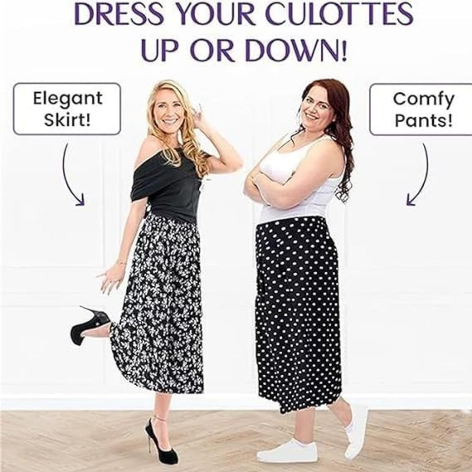 Curvyflair High Waist Wide Leg Pants for Women - Elegant Chiffon Culottes with Flowy Fit | Perfect for Office Wear, Casual Outfits & Special Occasions