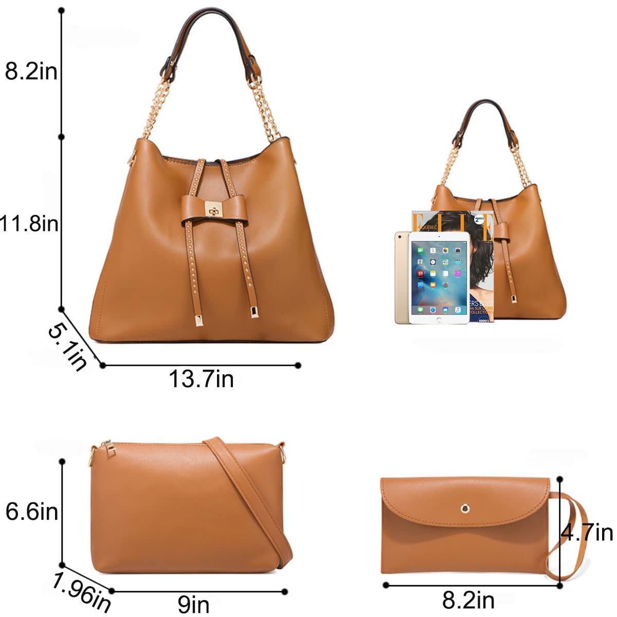 3-Piece Faux Leather Tote Bags Set for Women - Top Handle Shoulder Purses with Bowknot Design, Hobo Satchel Handbags | Perfect for Work, Travel, Shopping & Daily Use