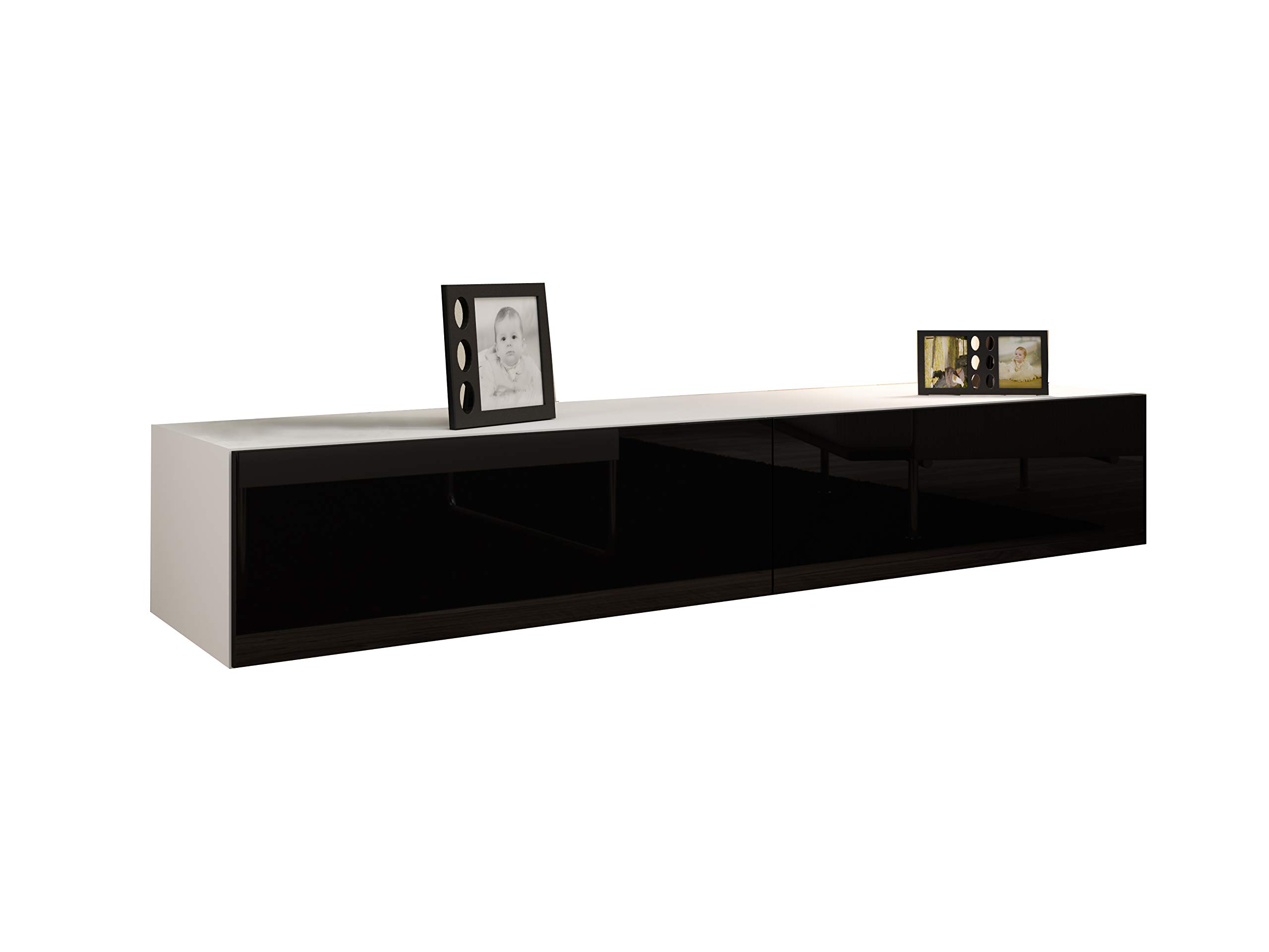 VIGO High Gloss Modern TV Stand for Living Room - 60 Inch Entertainment Center with Storage Shelves, White/Black Finish - Perfect for Flat Screen TVs, Gaming Consoles & Home Theater Setup