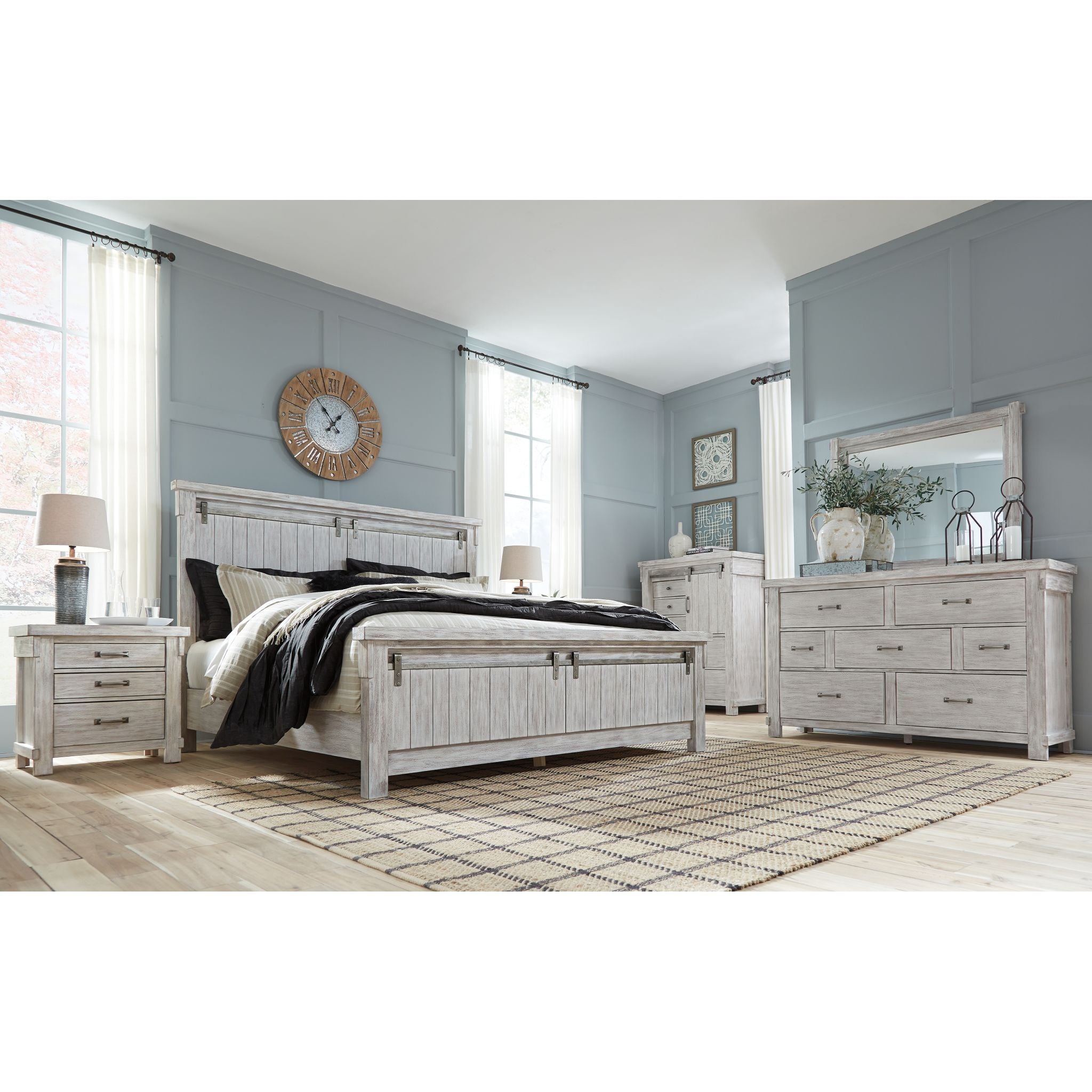 Brashland 5-Piece White Bedroom Set - Queen/King Size Bed Frame, Nightstand & Dresser - Perfect for Modern Master Bedrooms & Guest Rooms
